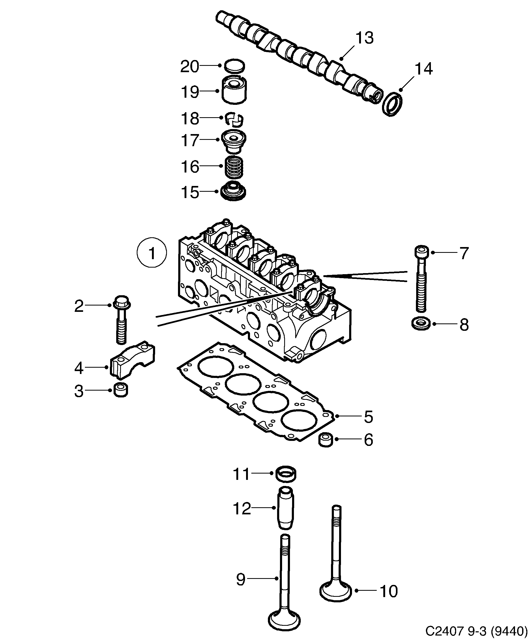 Saab 9-3 (9440) Cylinder head diagram