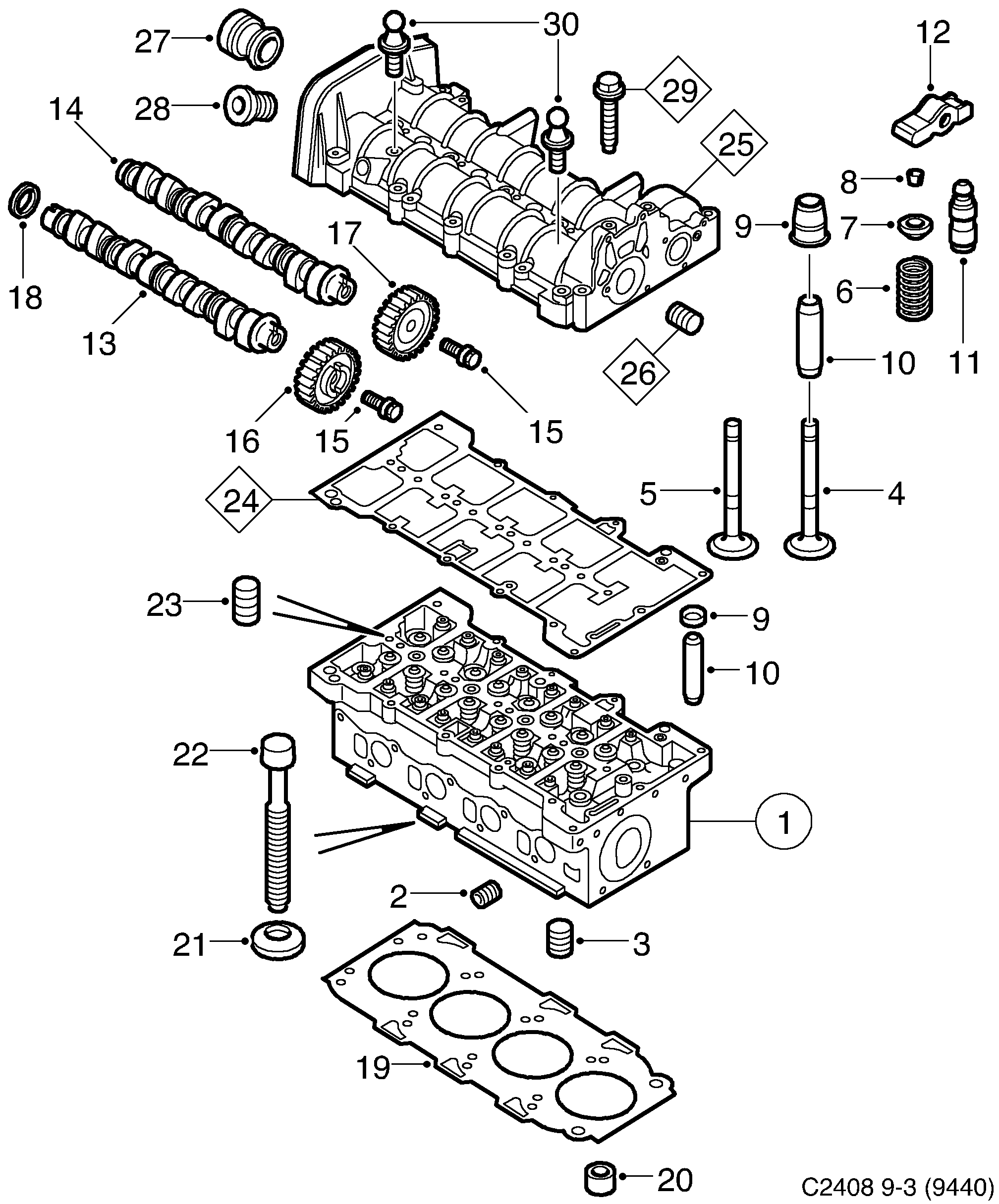 Saab 9-3 (9440) Cylinder head diagram