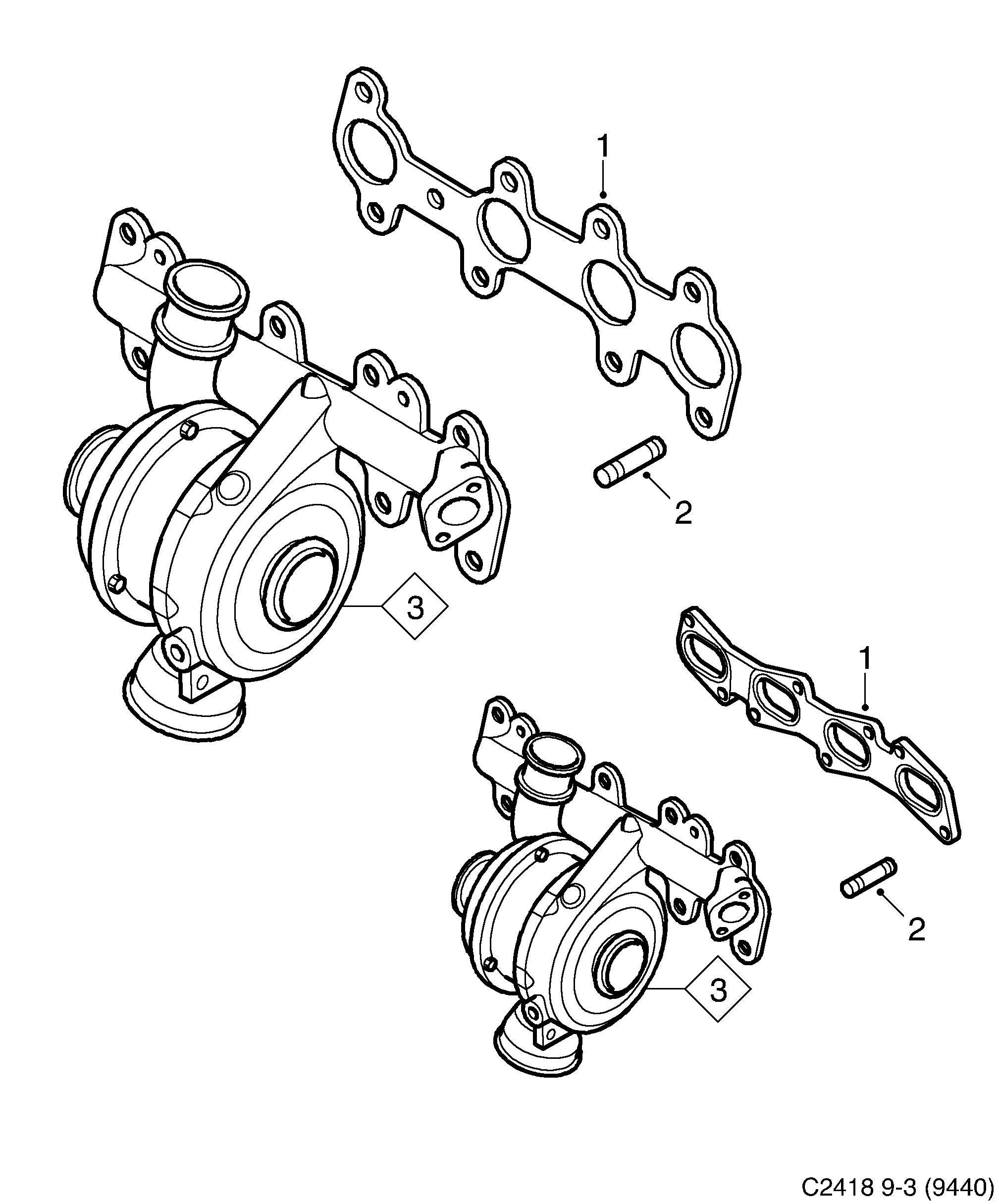 Saab 9-3 (9440) Exhaust manifold diagram