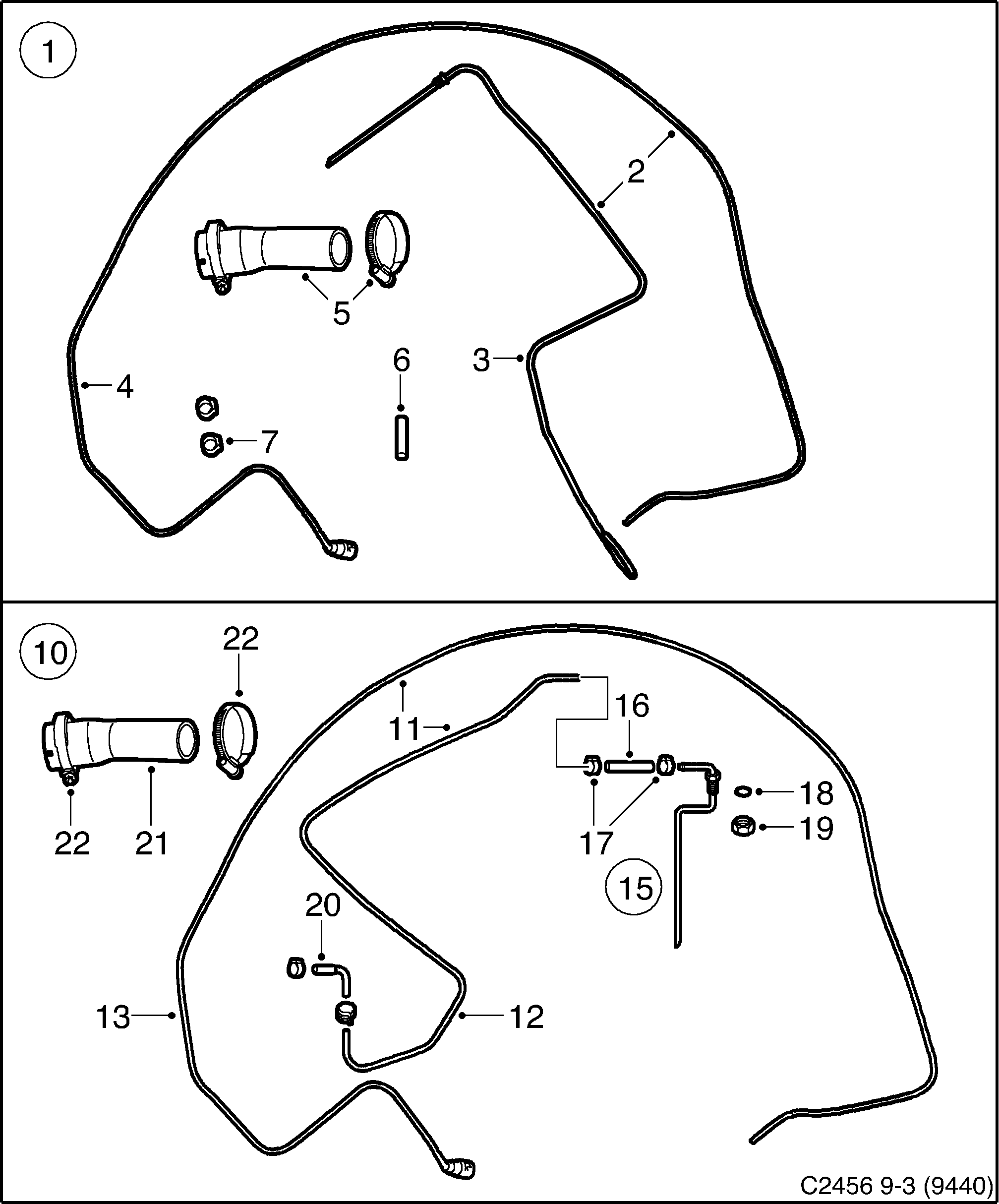 Saab 9-3 (9440) Climate control Tank connection diagram