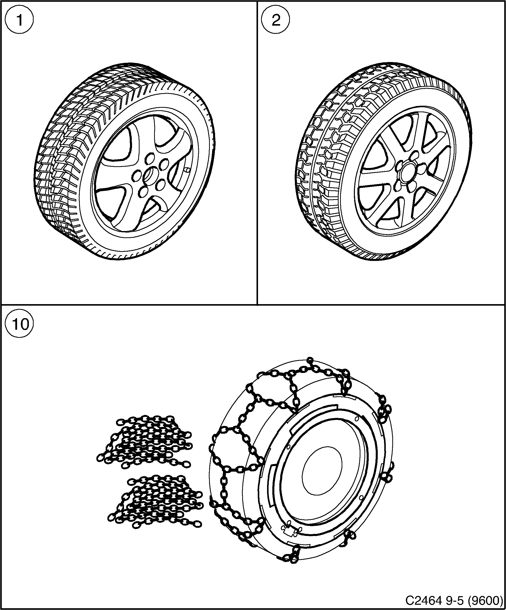 Saab 9-5 (9600) Winter wheel Snow chains diagram