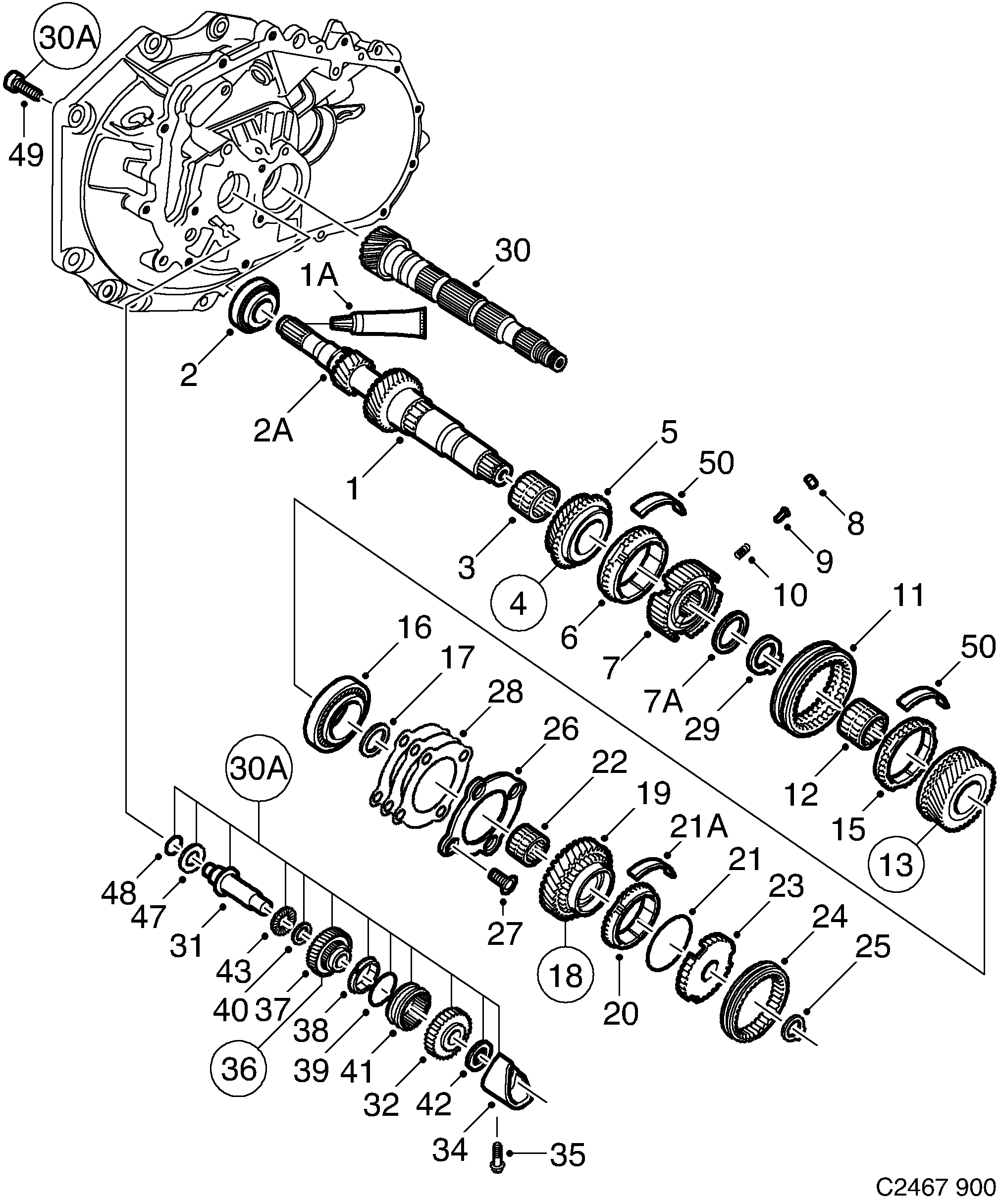 Saab 900 Shafts, gears Input shaft diagram