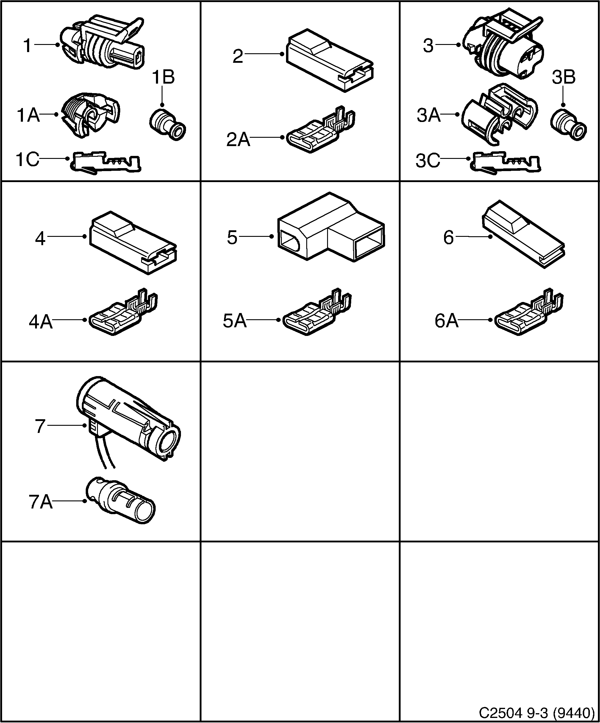 Saab 9-3 (9440) Connector housing etc 1-pin diagram
