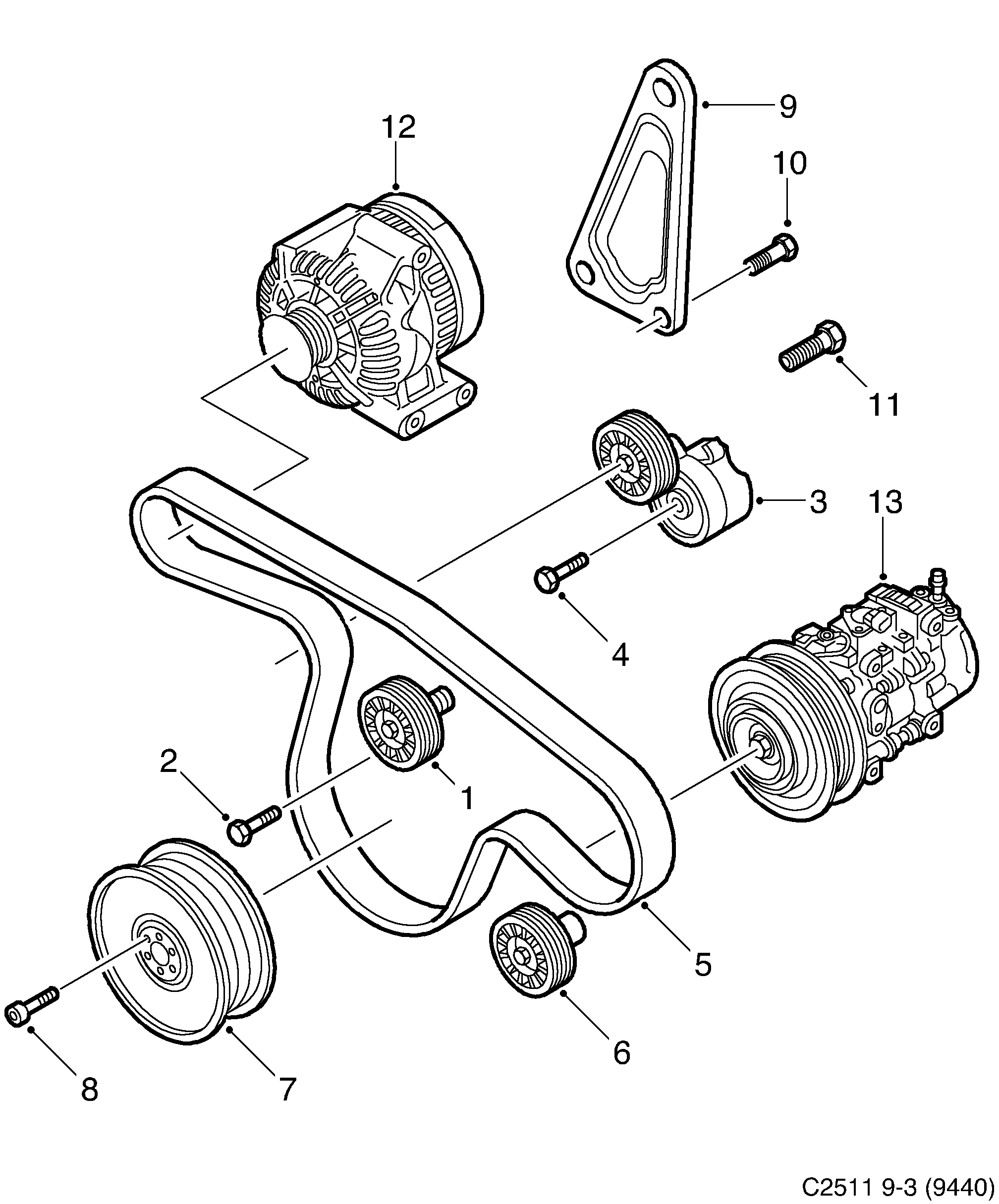 Saab 9-3 (9440) Belt tensioner diagram