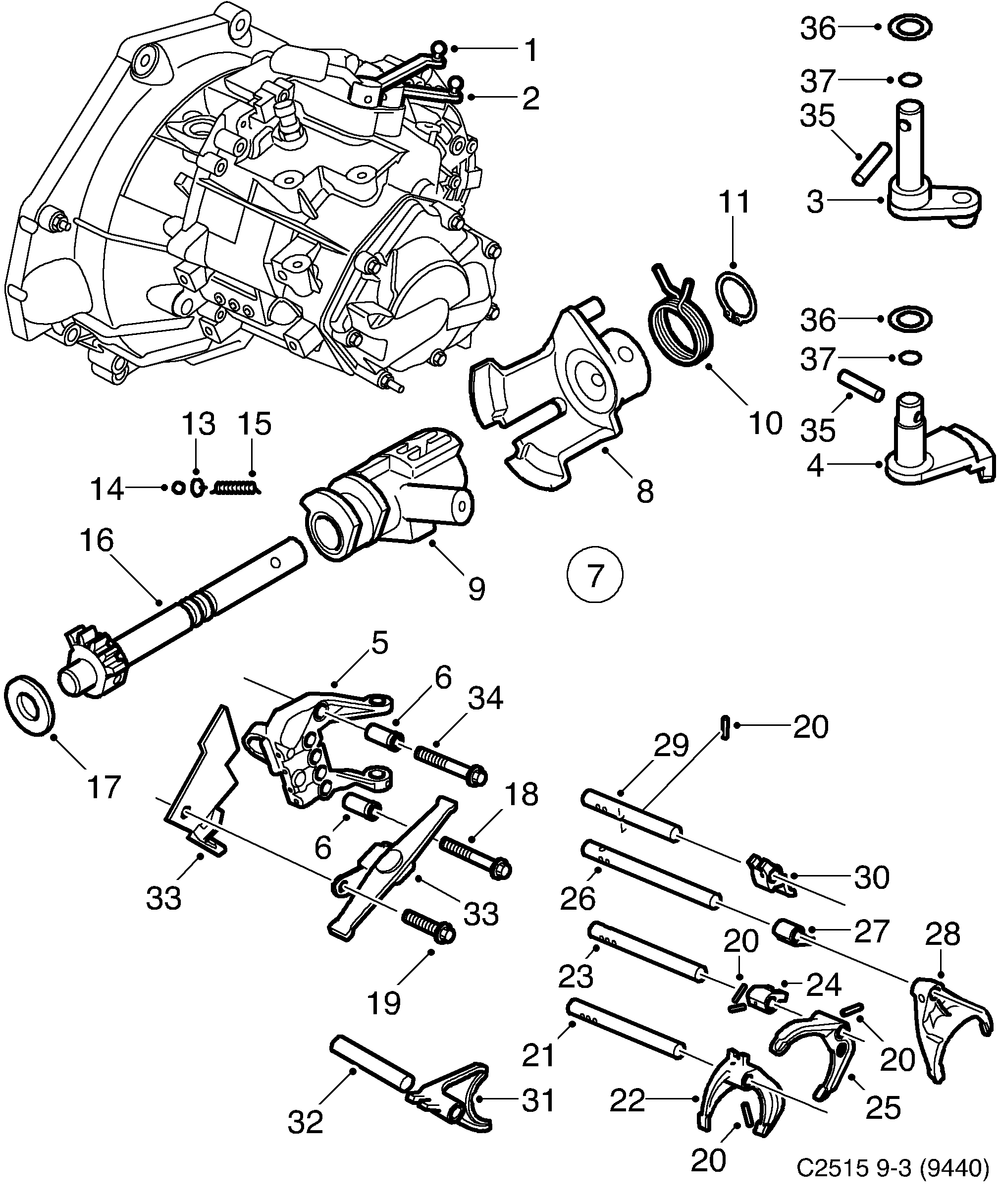 Saab 9-3 (9440) Gear selector fork 5-speed diagram
