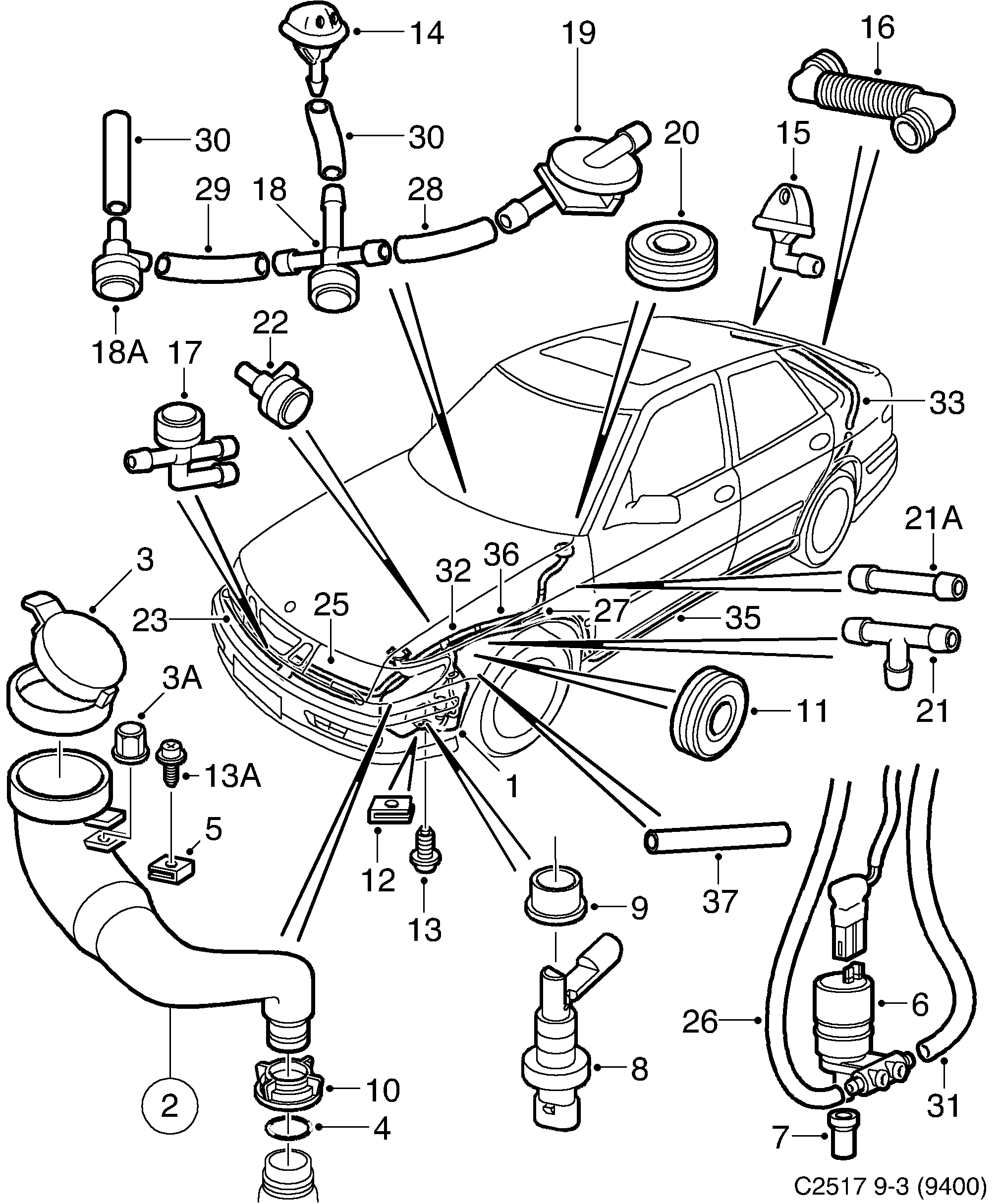 Saab 9-3 (9400) Washer unit diagram