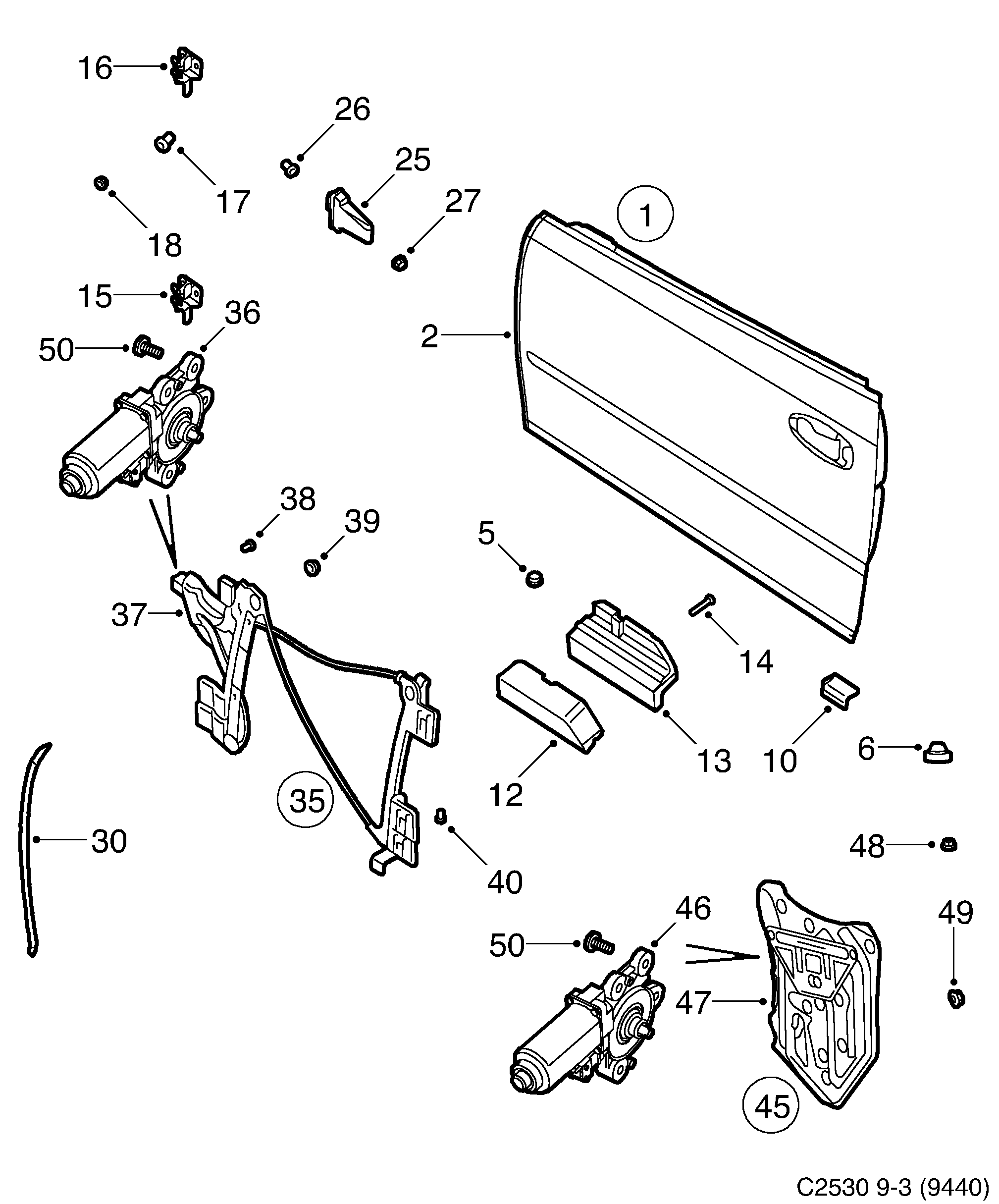 Saab 9-3 (9440) Door Window regulator diagram