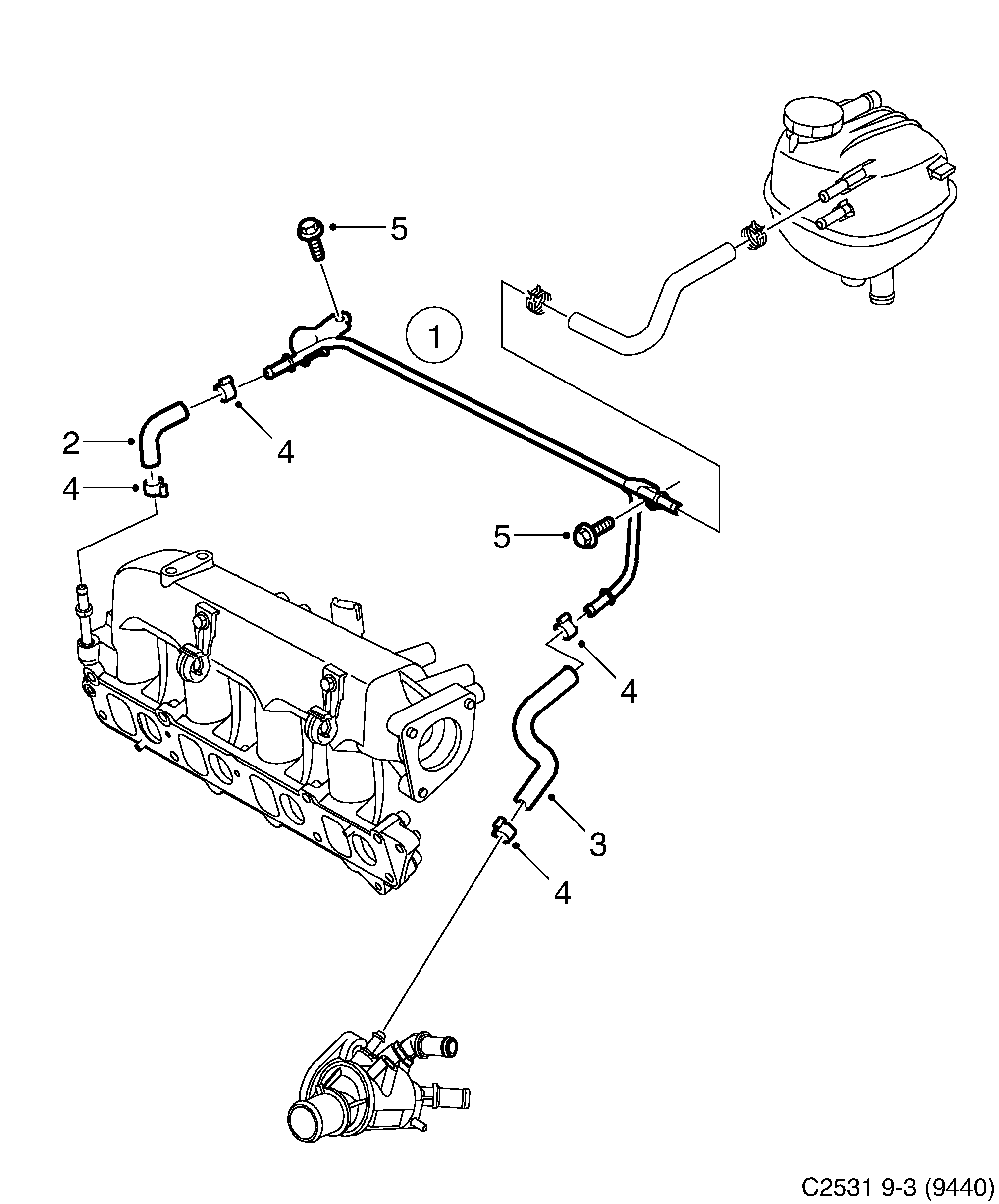 Saab 9-3 (9440) Coolant pipe diagram