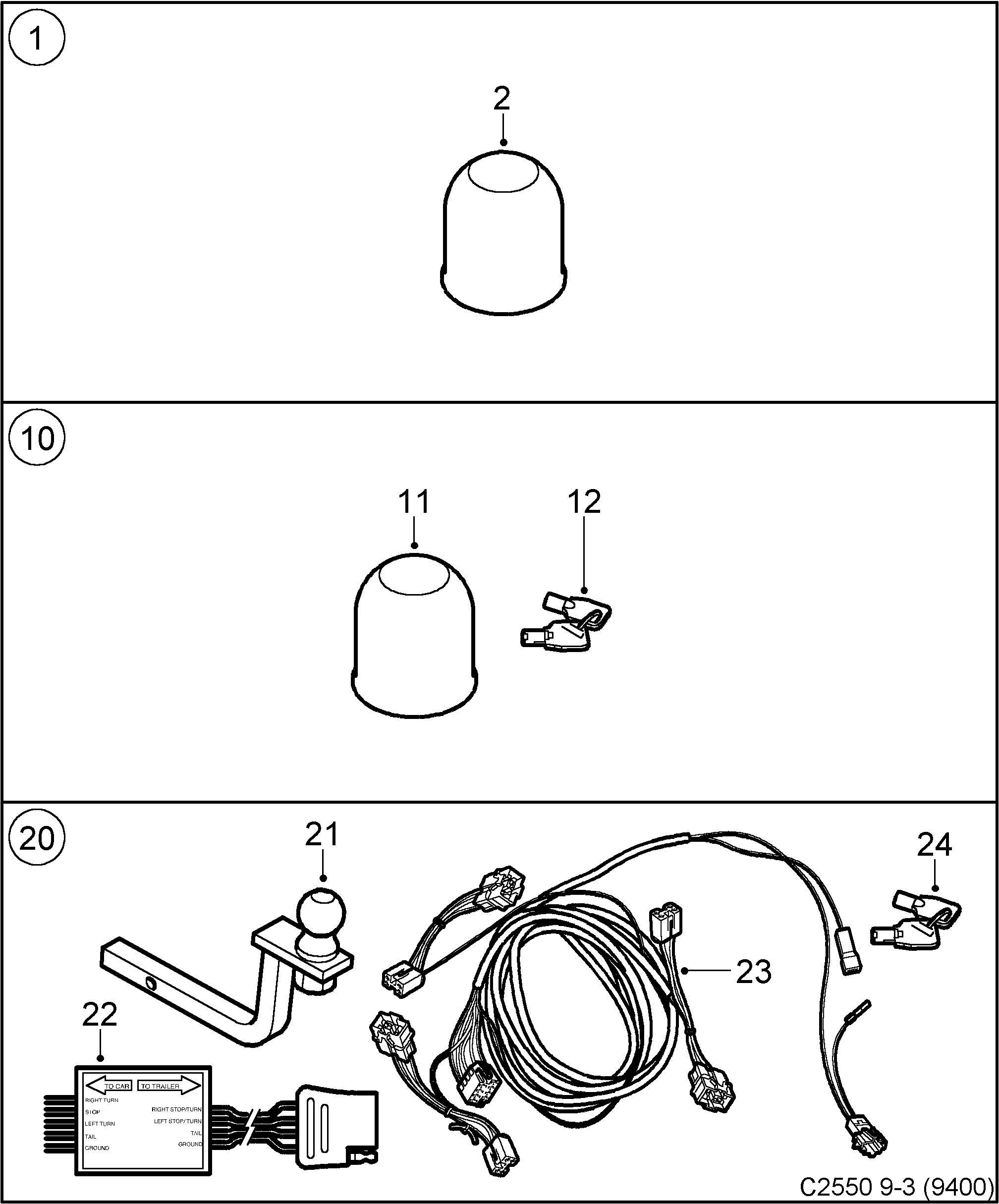 Saab 9-3 (9400) Towing hitch diagram