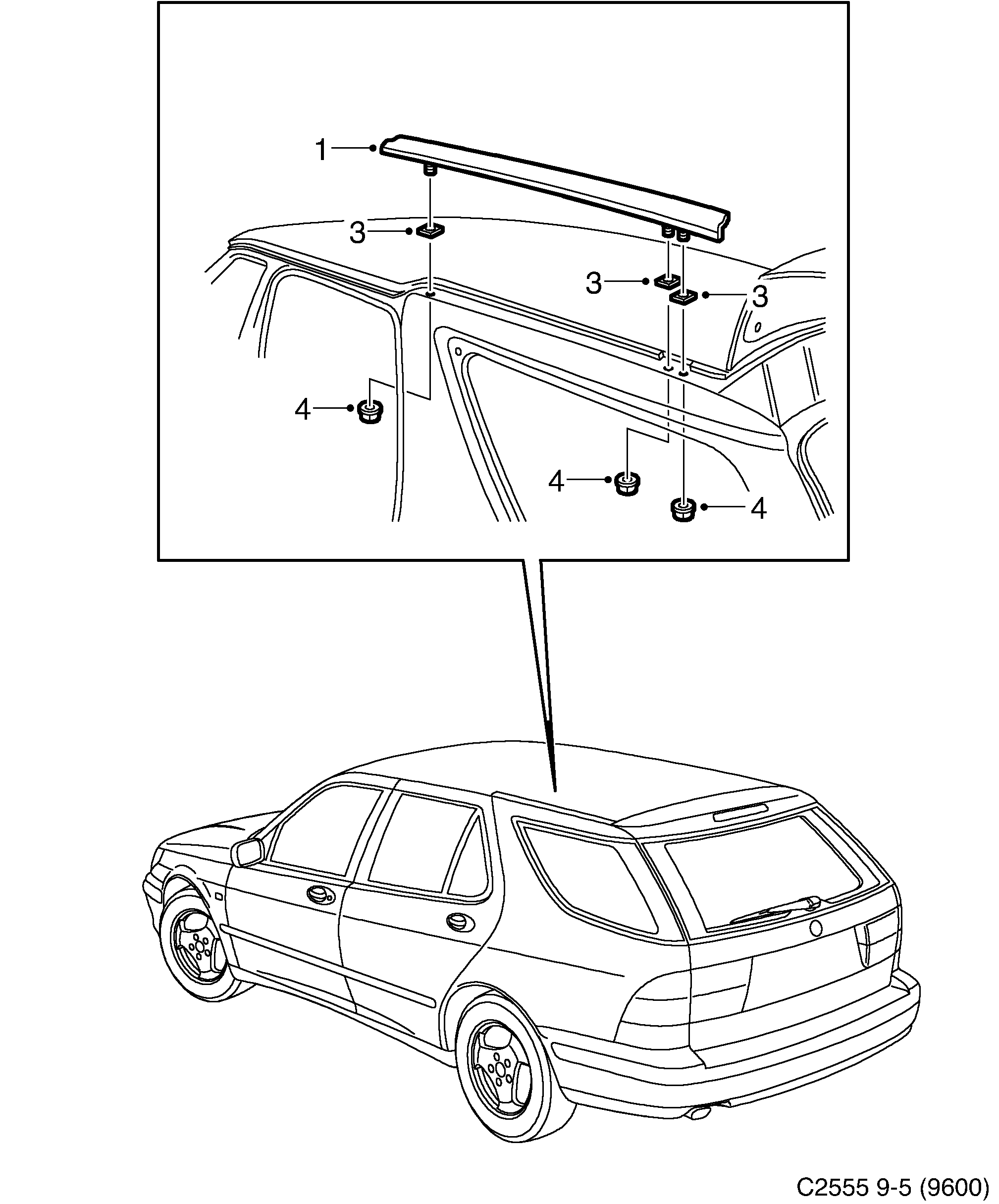 Saab 9-5 (9600) Cover roof diagram
