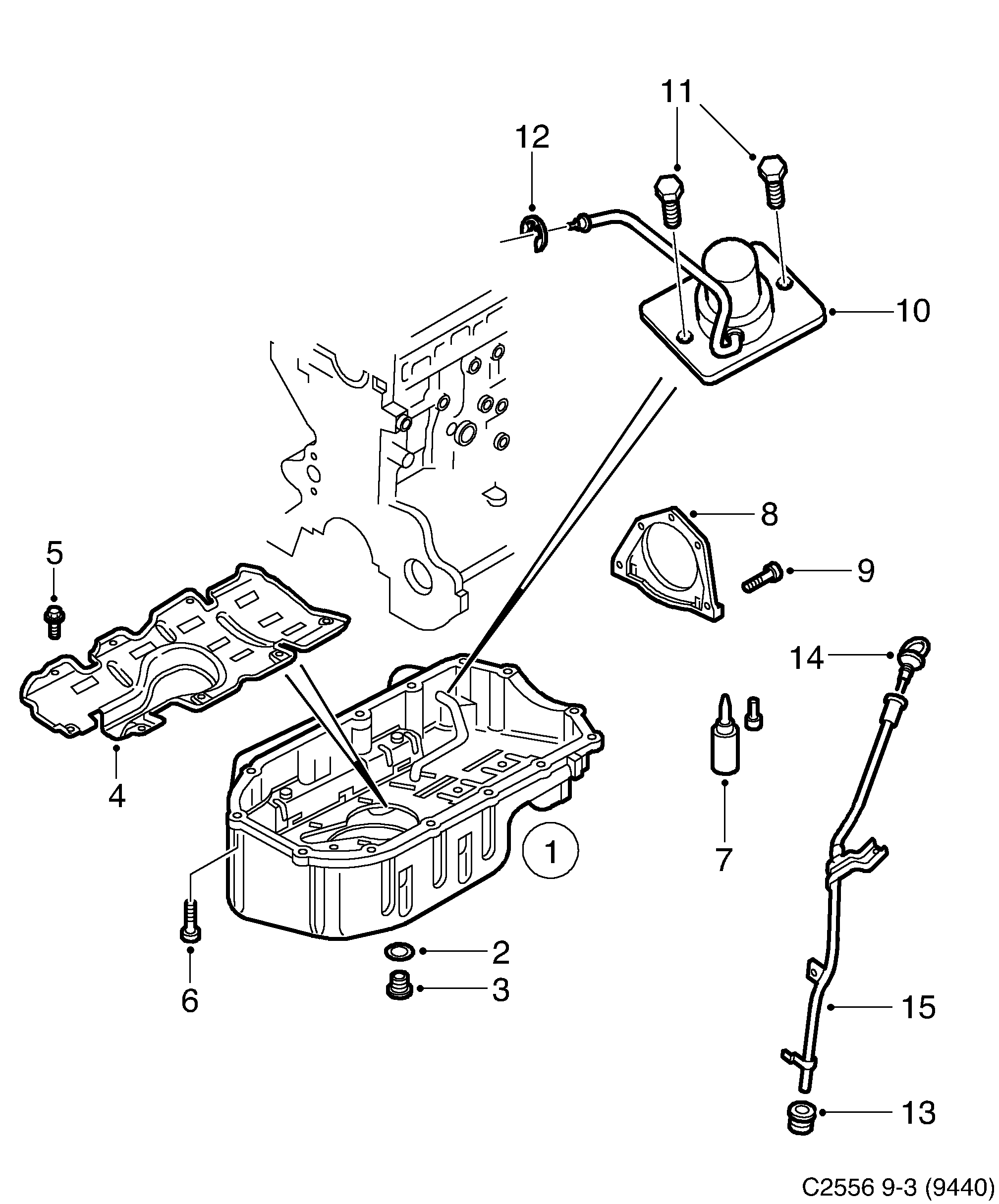 Saab 9-3 (9440) Oil pan diagram