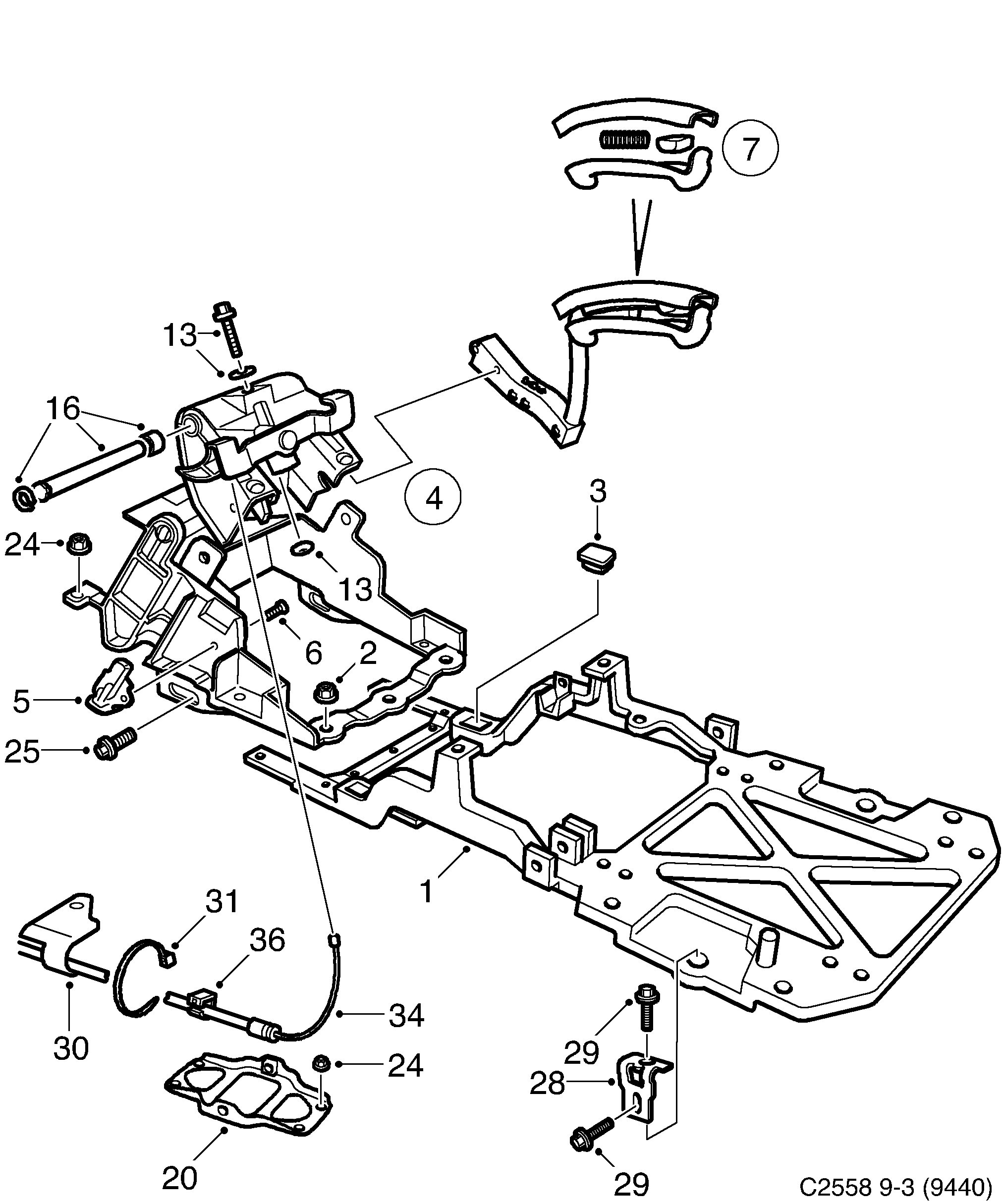 Saab 9-3 (9440) Parking brake system diagram