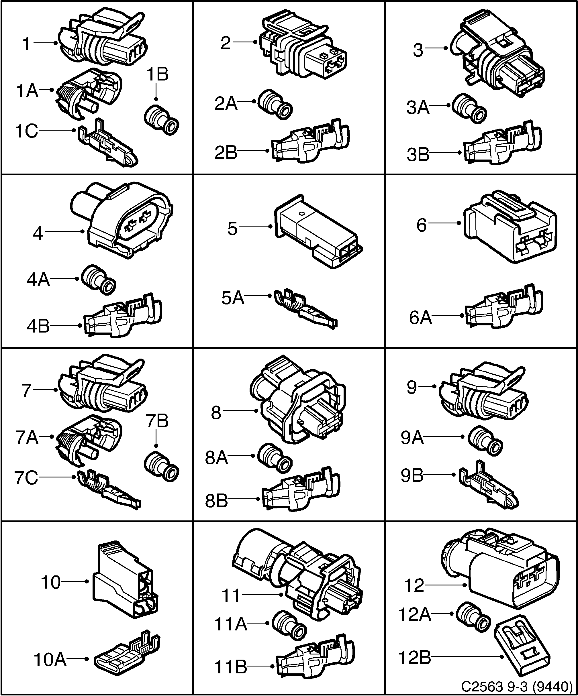 Saab 9-3 (9440) Connector housing etc 2-pole diagram