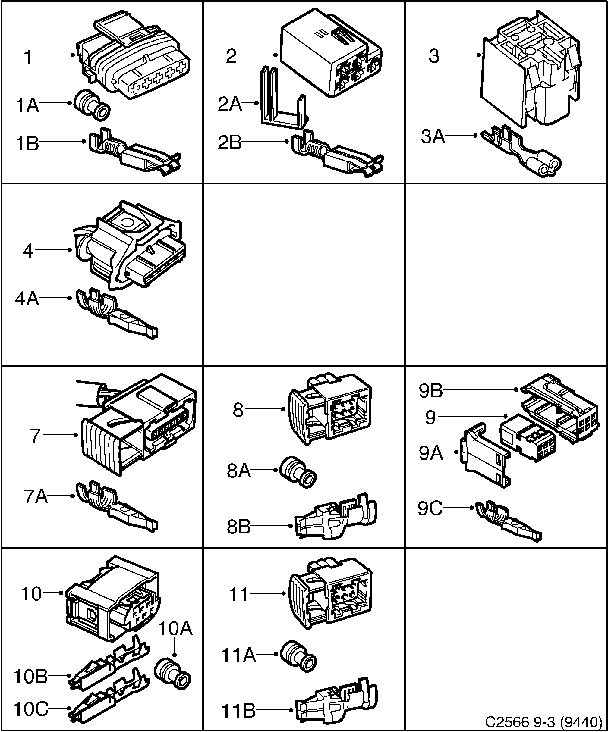 Saab 9-3 (9440) Connector housing etc 5-pin - 6-pin diagram
