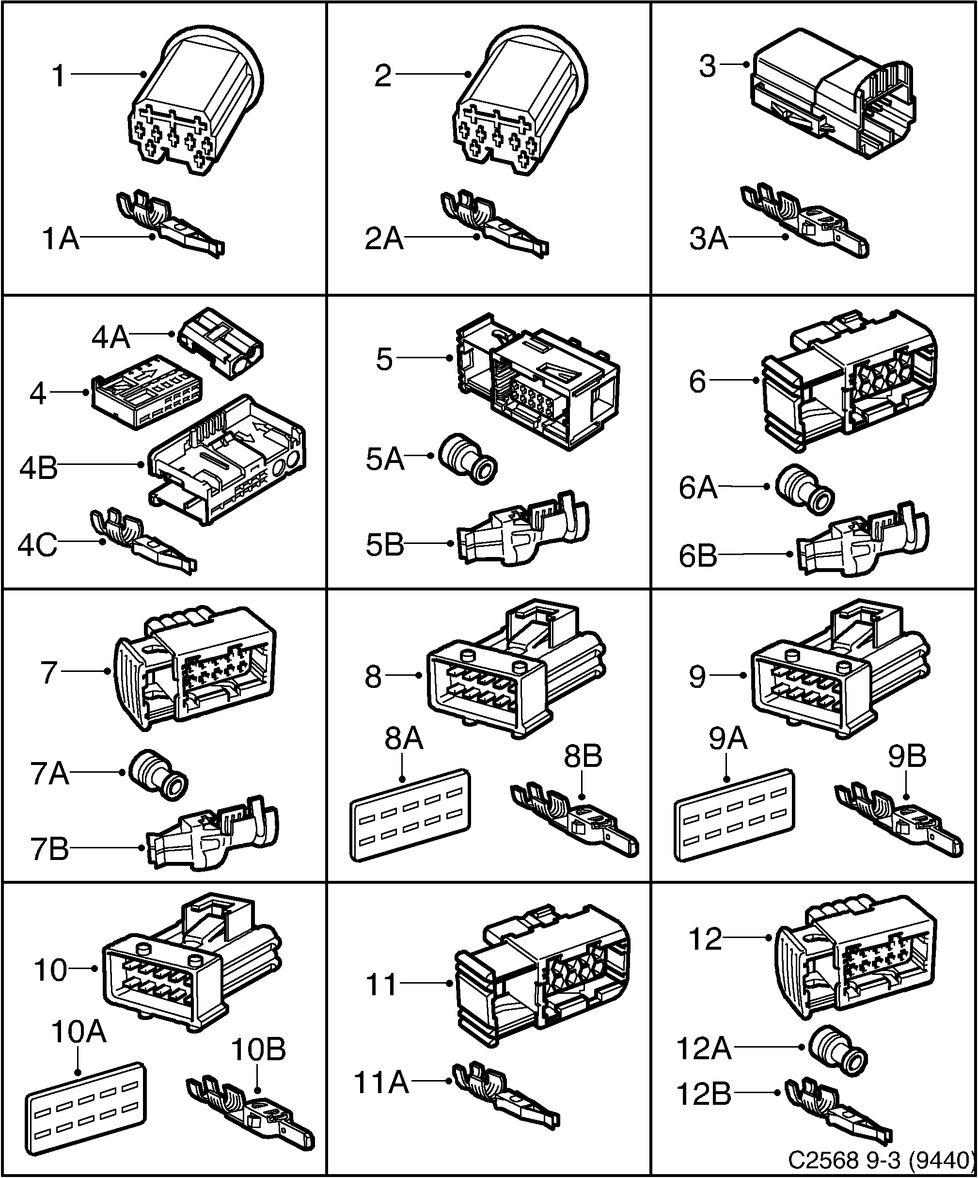 Saab 9-3 (9440) Connector housing etc 10-pin diagram