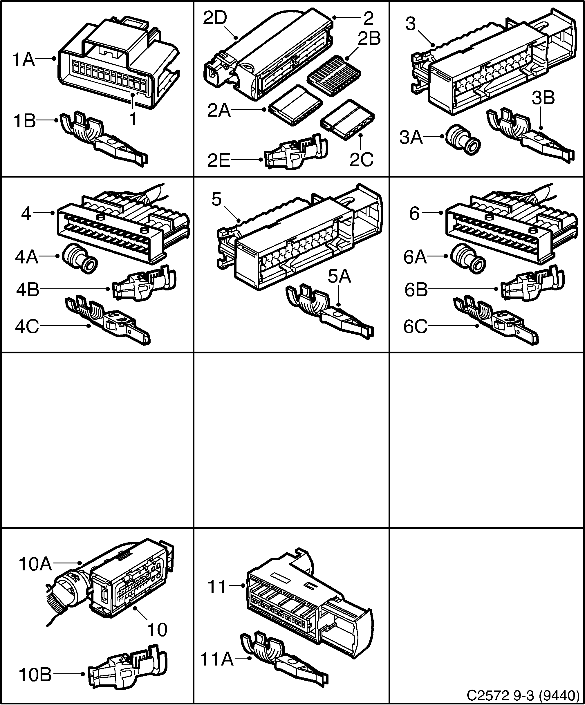 Saab 9-3 (9440) Connector housing etc 24-pin - 27-pin diagram