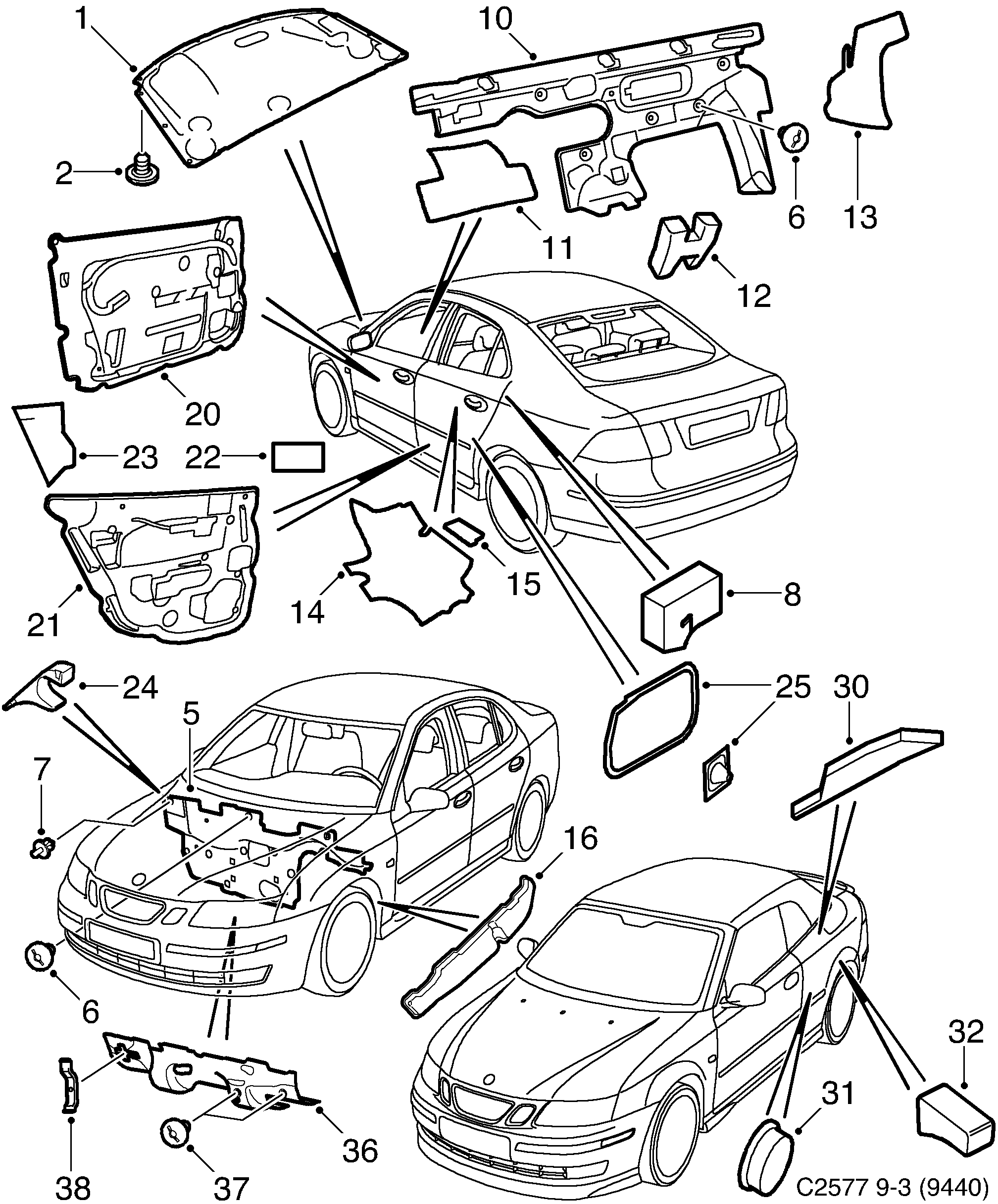 Saab 9-3 (9440) Insulation Front diagram