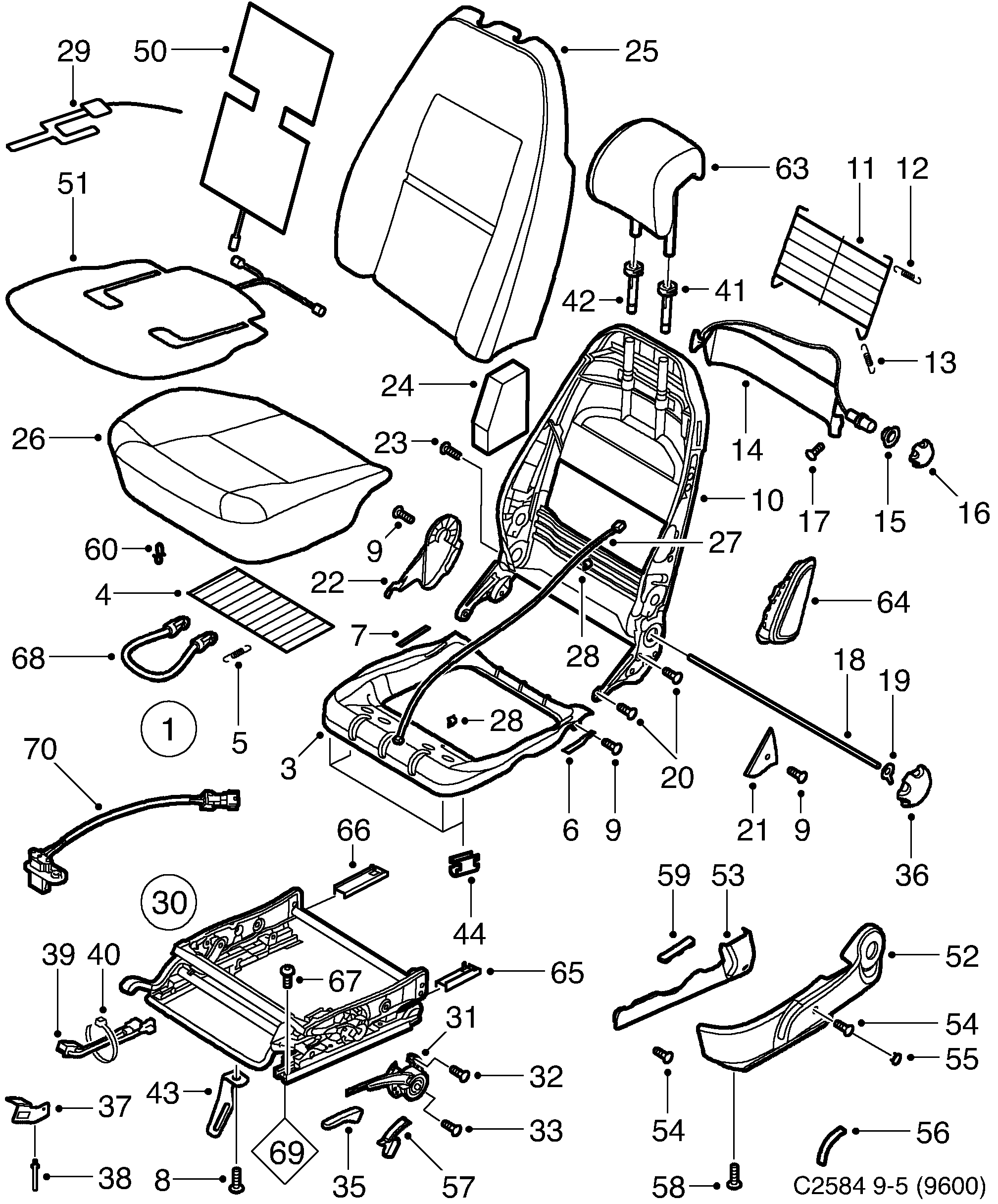 Saab 9-5 (9600) Seat Manuel diagram