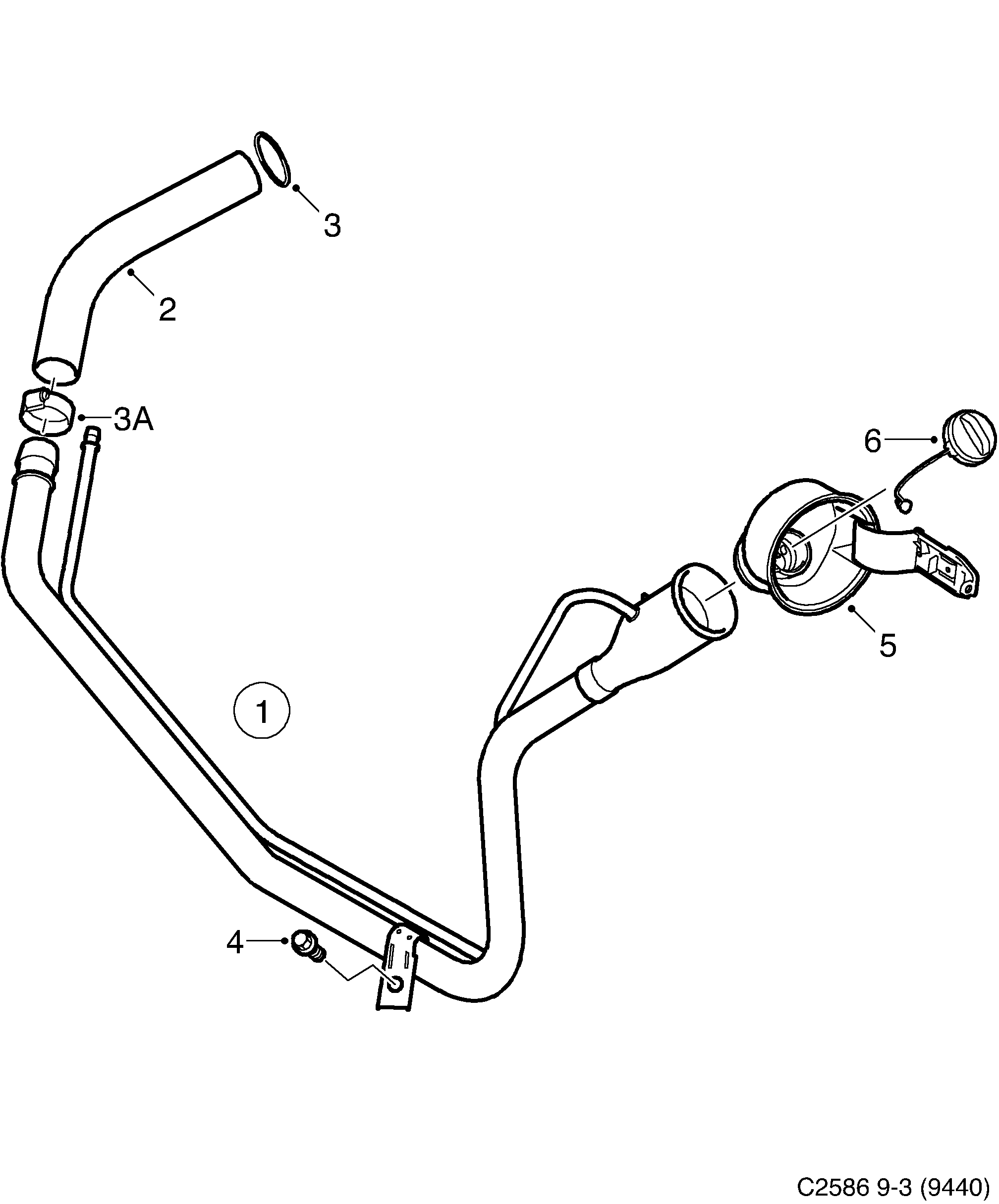 Saab 9-3 (9440) Filler pipe diagram