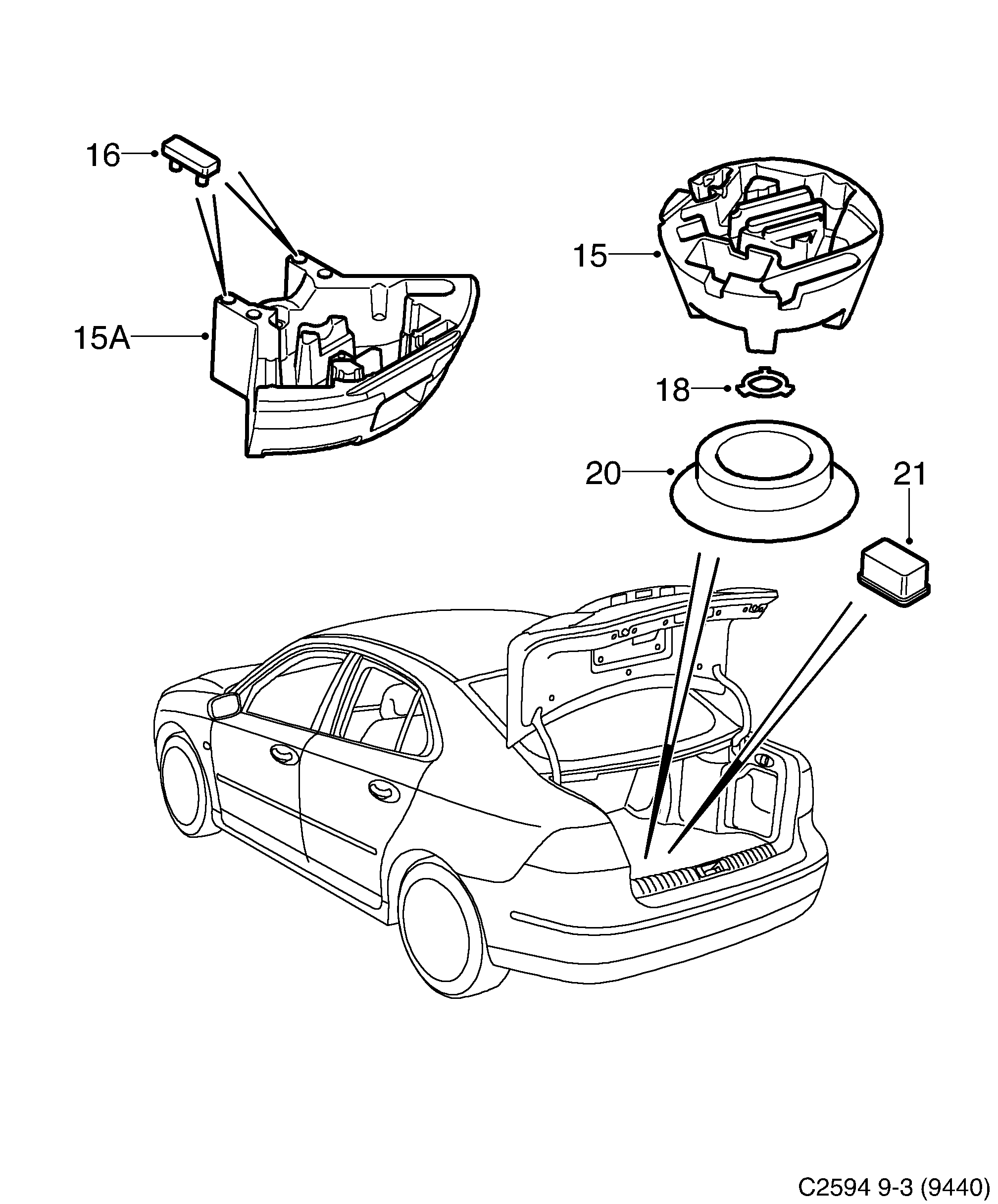 Saab 9-3 (9440) Equipment luggage diagram