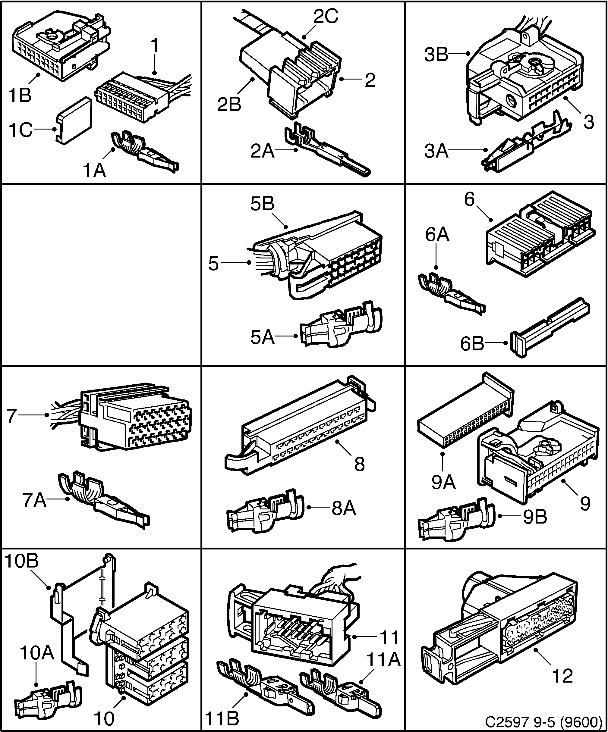 Saab 9-5 (9600) Connector housing etc 18-pin - 32-pin diagram