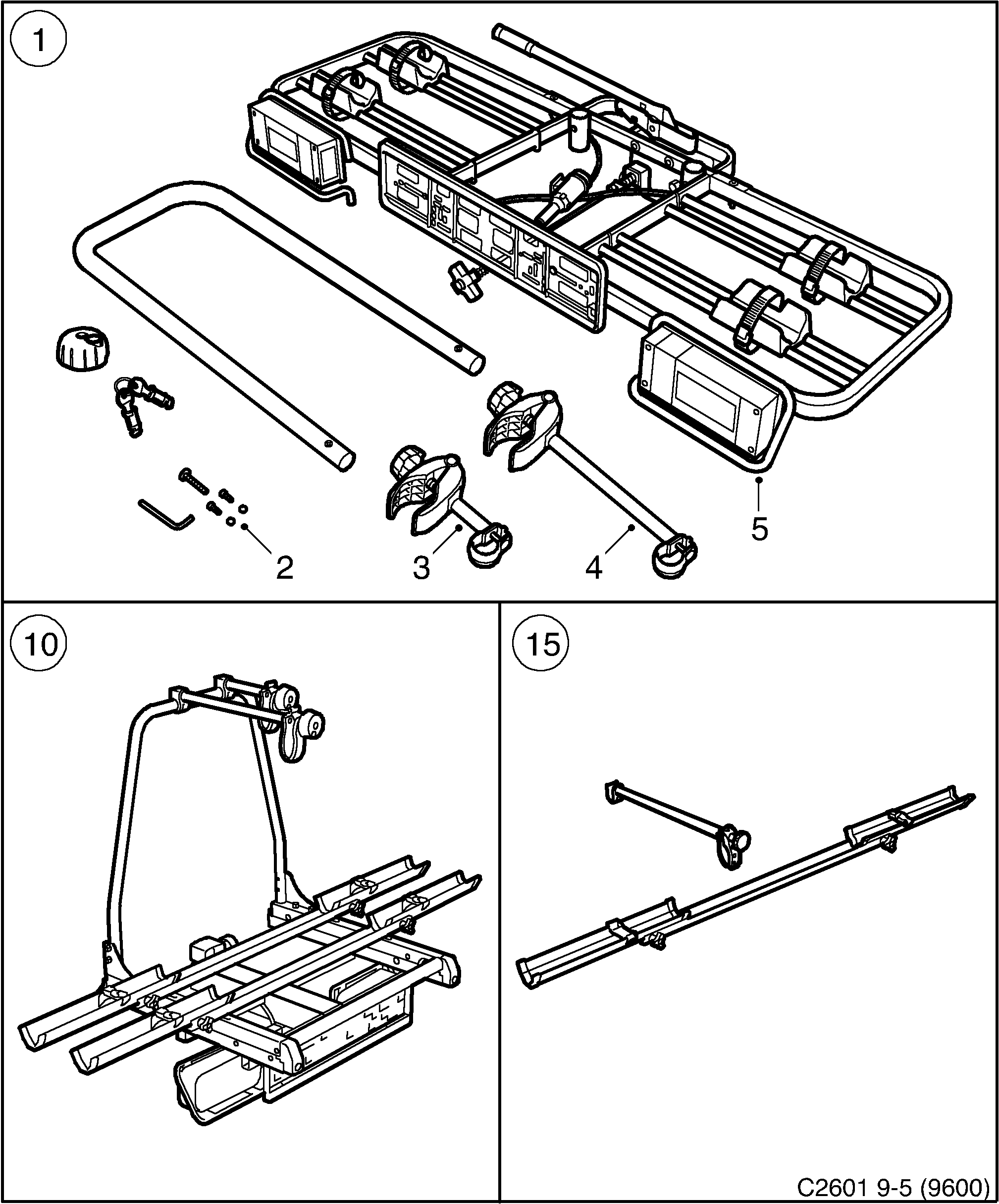 Saab 9-5 (9600) Bike carrier Towing bracket mounted diagram