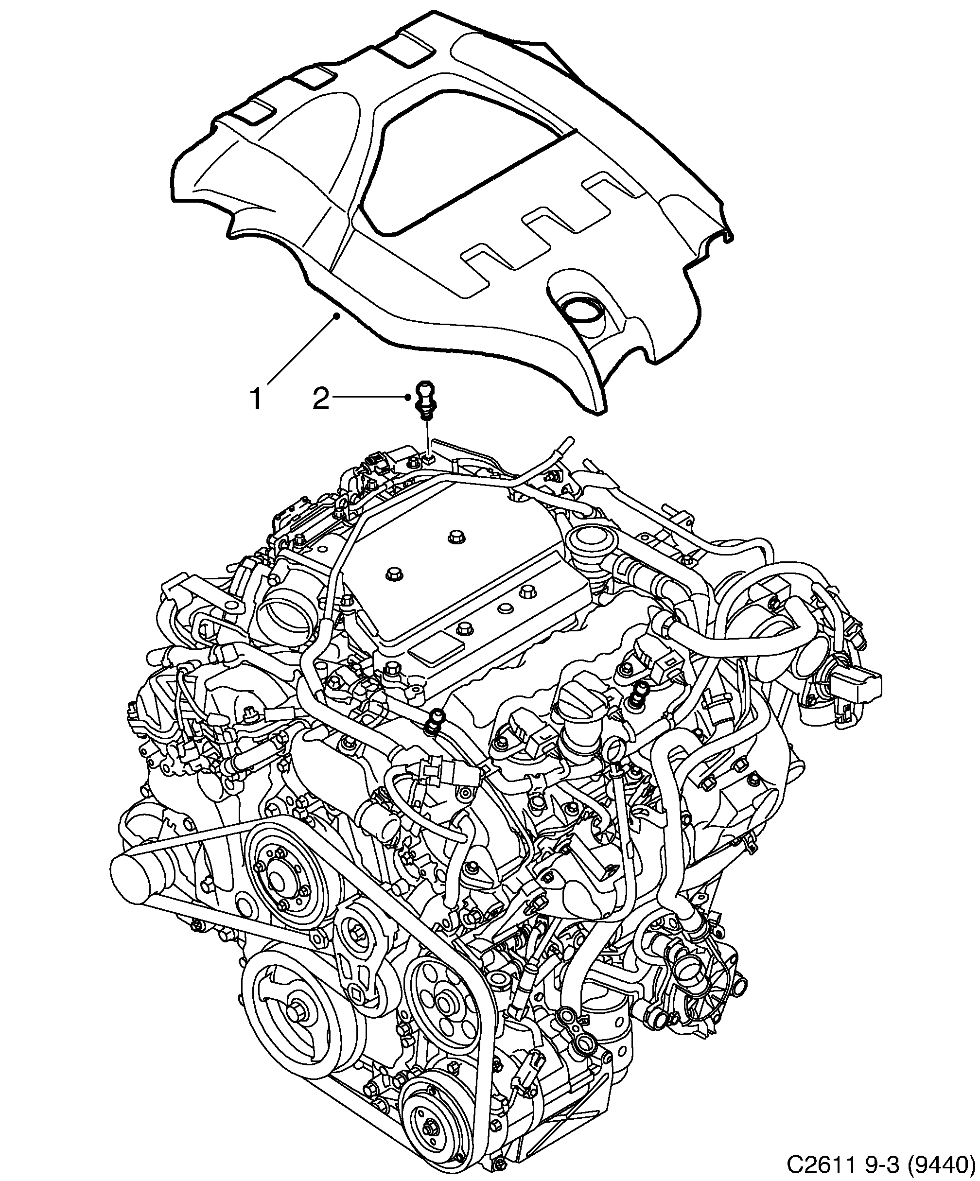 Saab 9-3 (9440) Engine bay cover diagram
