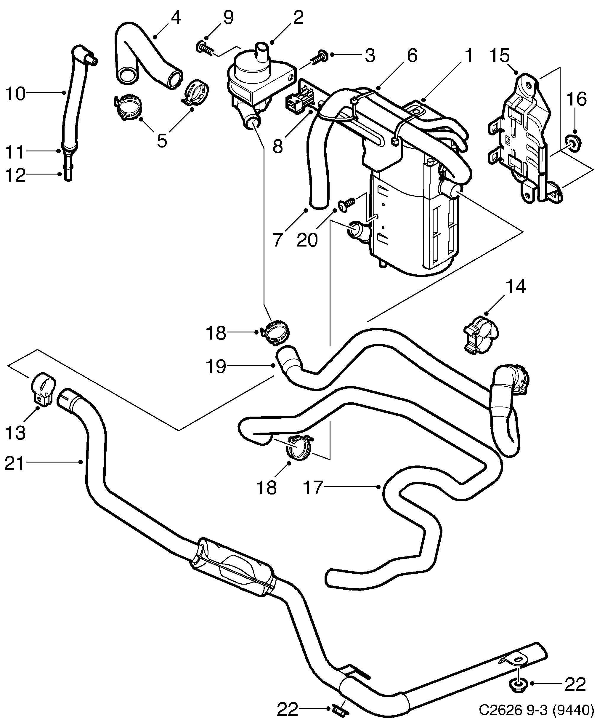 Saab 9-3 (9440) Auxiliary heater diagram
