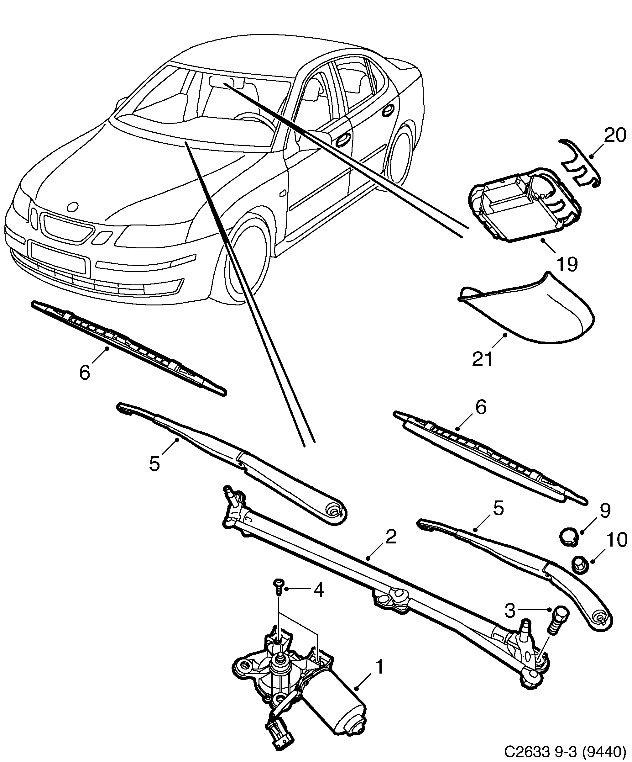 Saab 9-3 (9440) Windshield wiper diagram