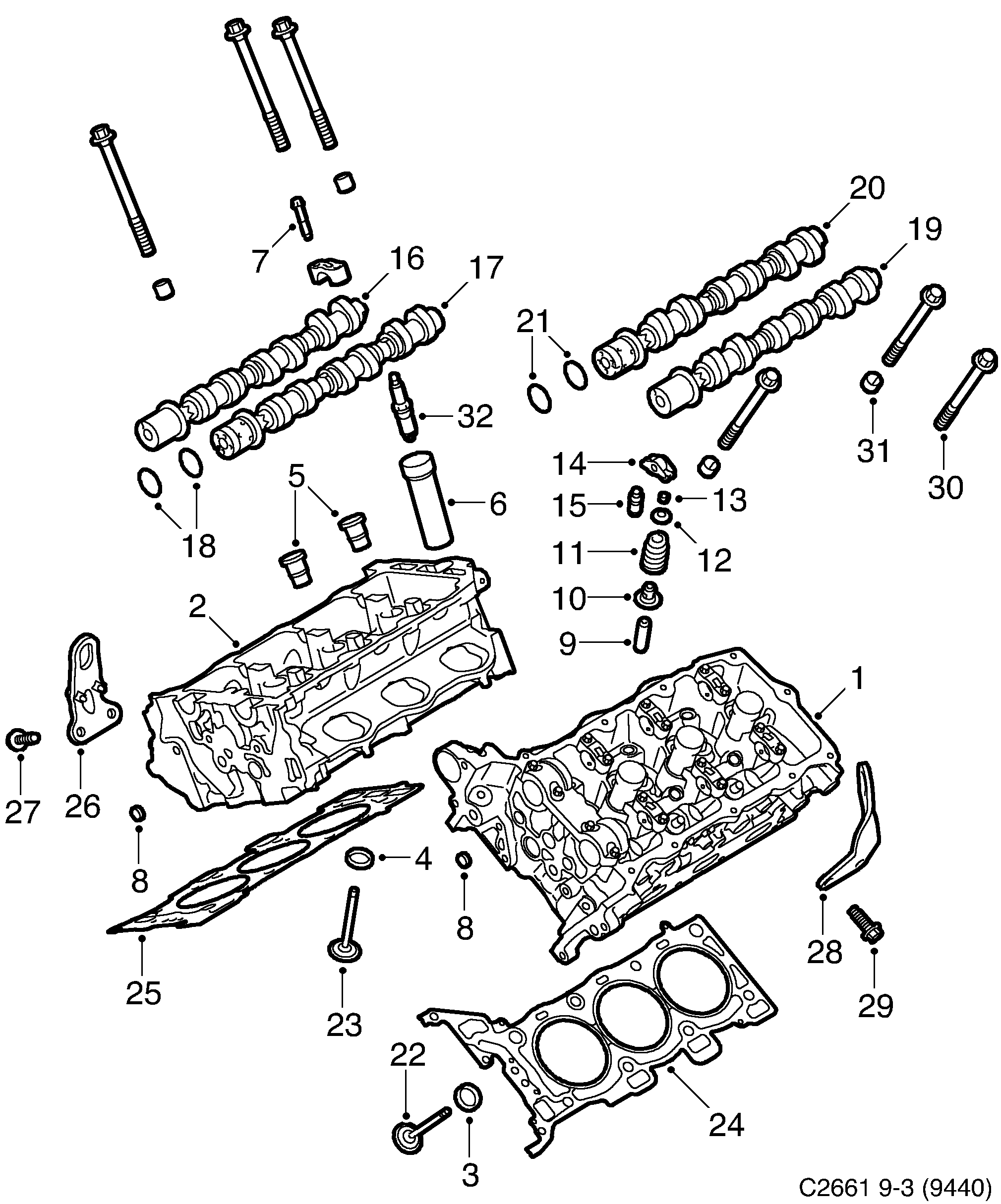 Saab 9-3 (9440) Cylinder head diagram