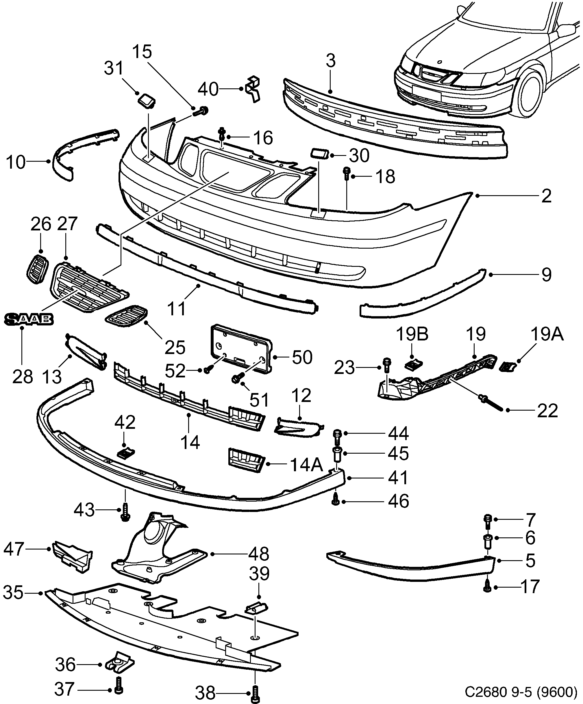 Saab 9-5 (9600) Bumper, front diagram