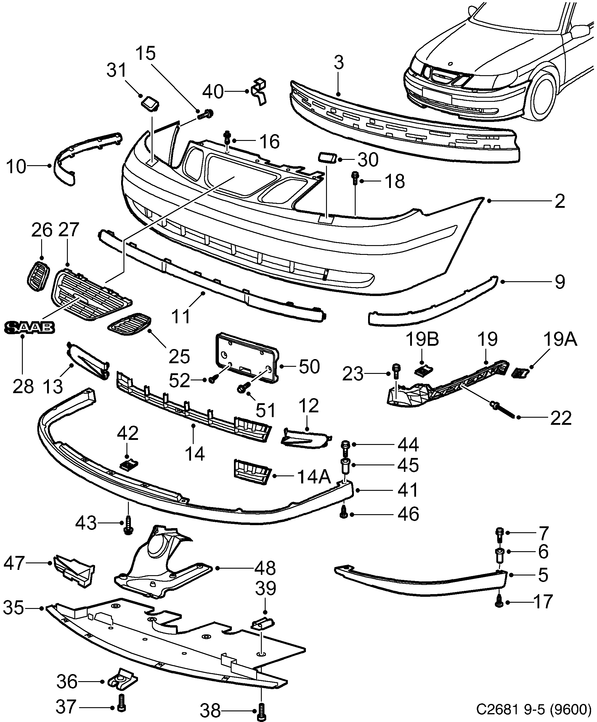 Saab 9-5 (9600) Bumper, front diagram