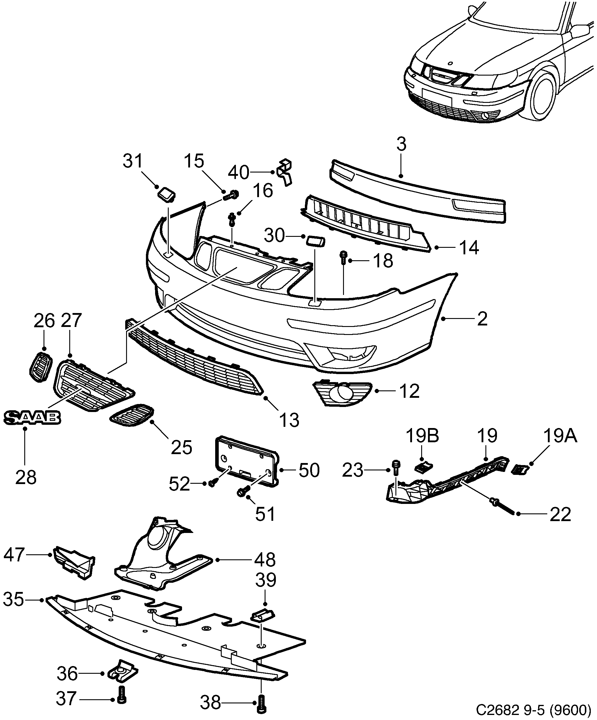 Saab 9-5 (9600) Bumper, front Aero diagram