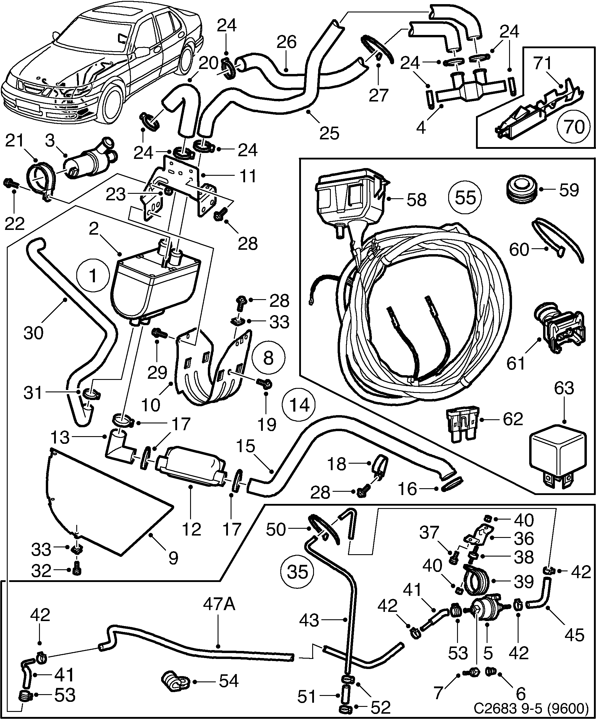 Saab 9-5 (9600) Climate control Parking heater diagram