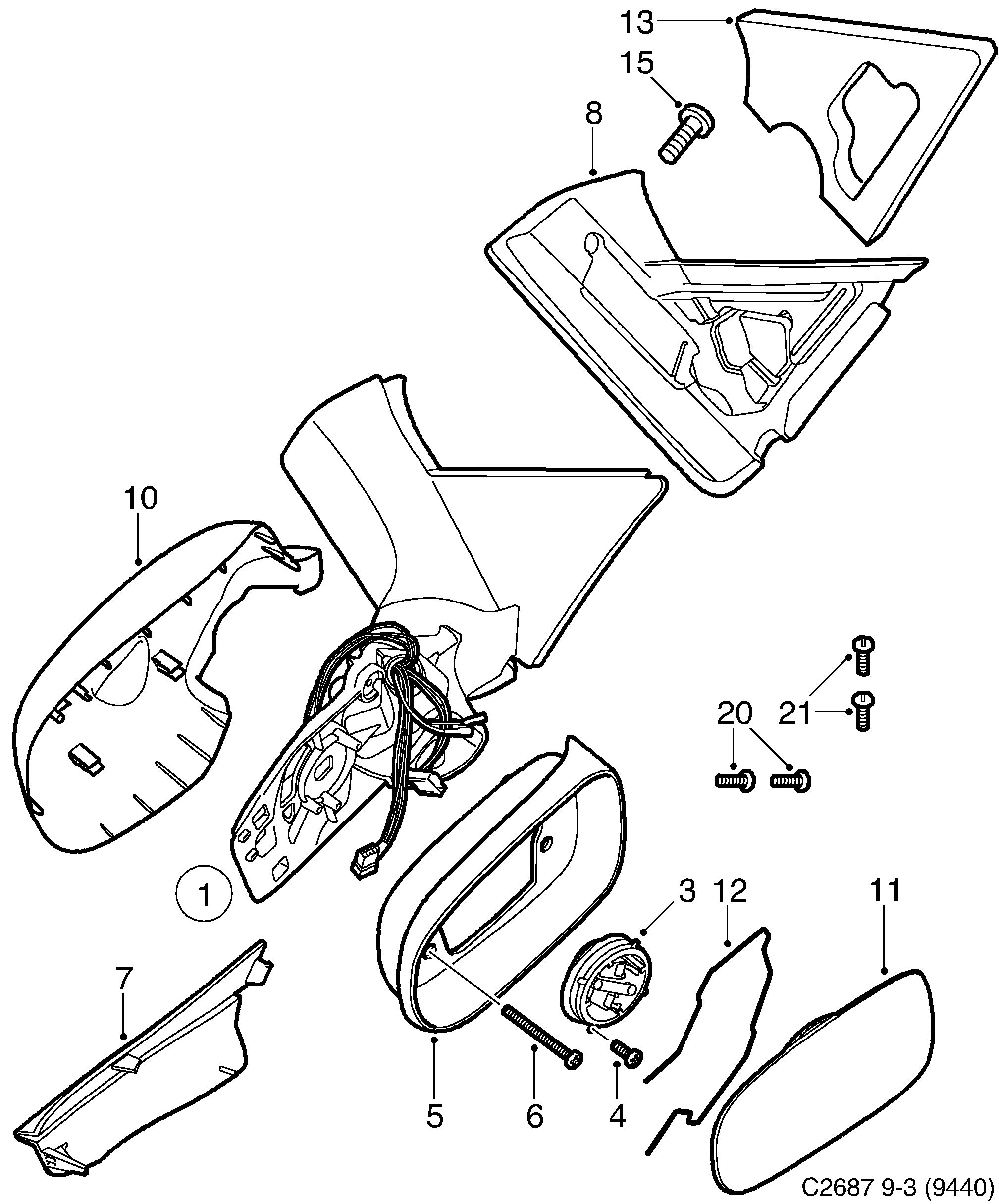 Saab 9-3 (9440) External mirror diagram