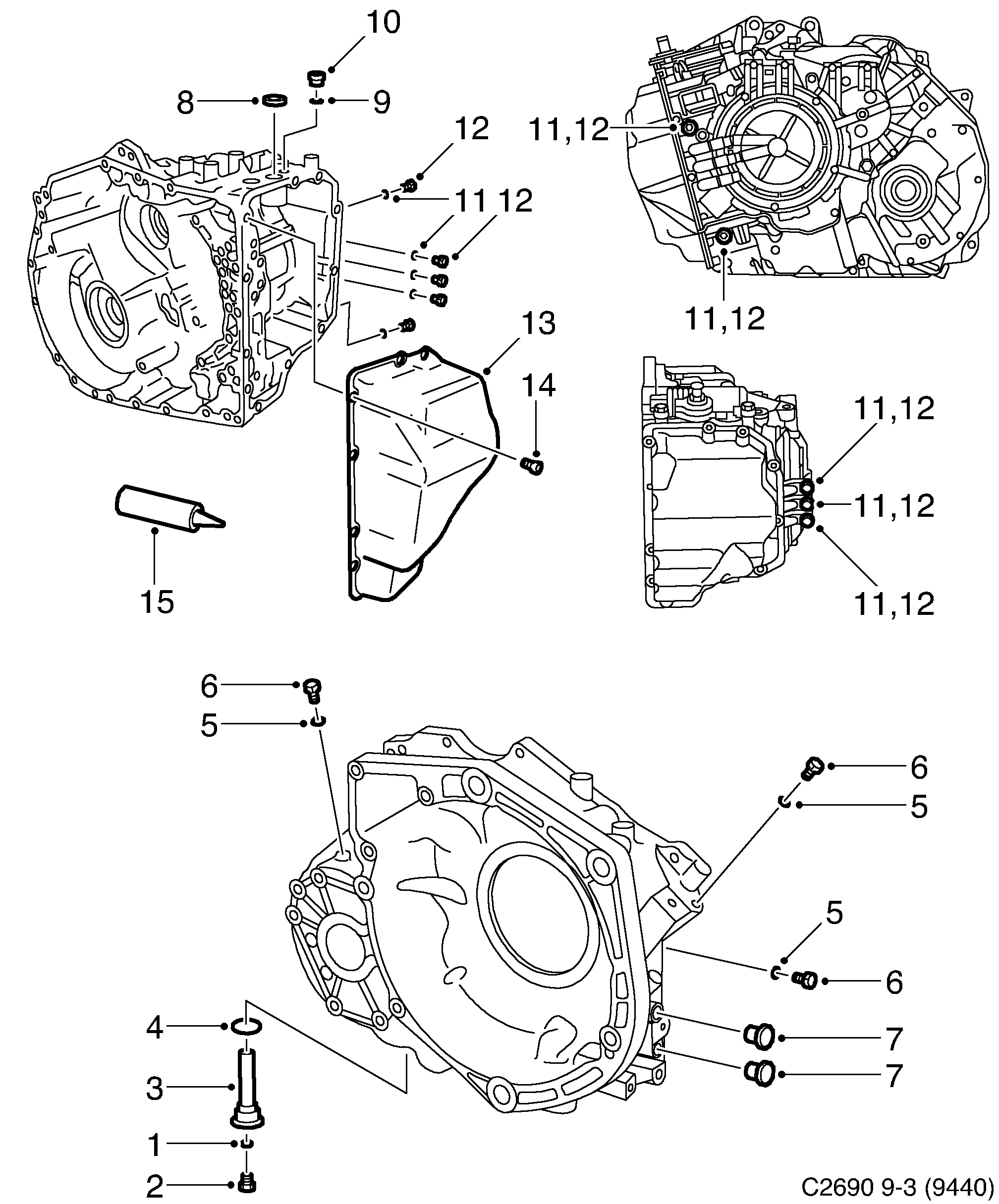 Saab 9-3 (9440) Gear box case, cover 6-speed diagram