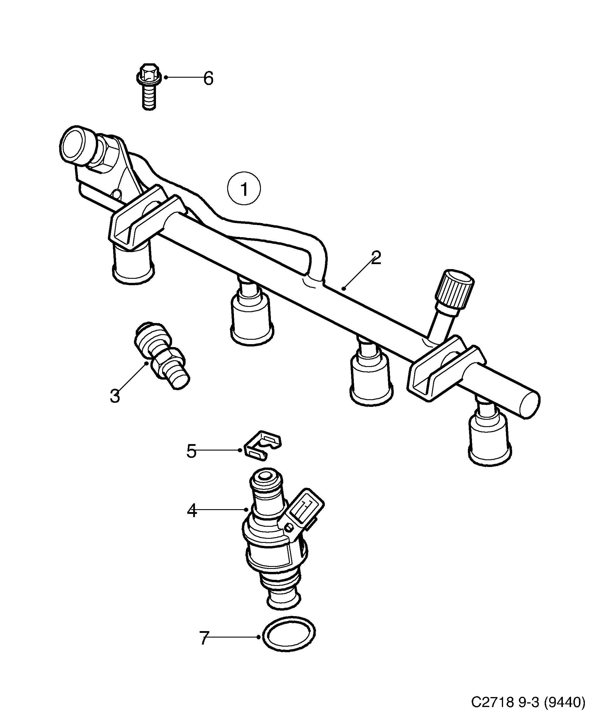 Saab 9-3 (9440) Fuel rail diagram