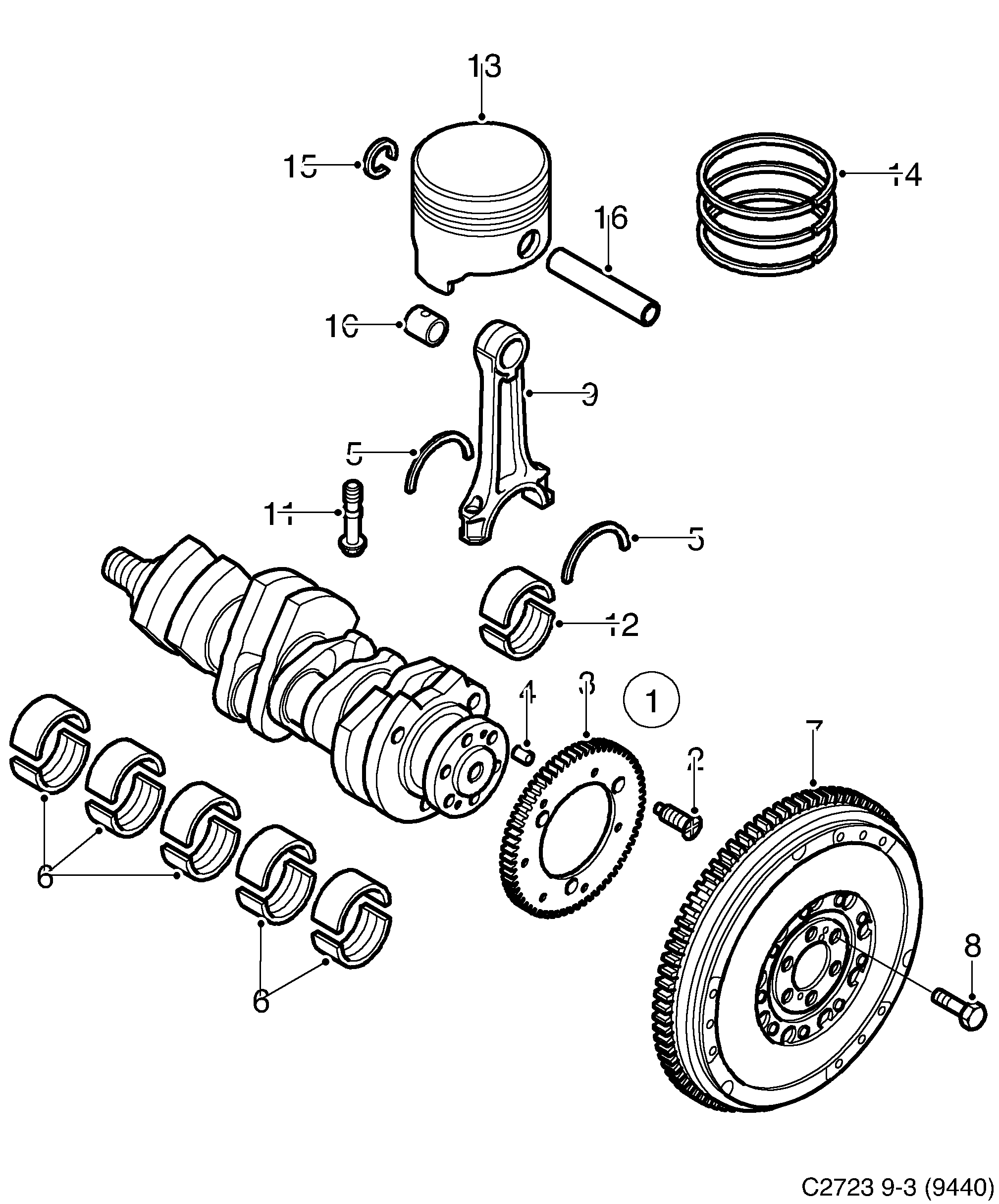 Saab 9-3 (9440) Crankshaft Piston diagram
