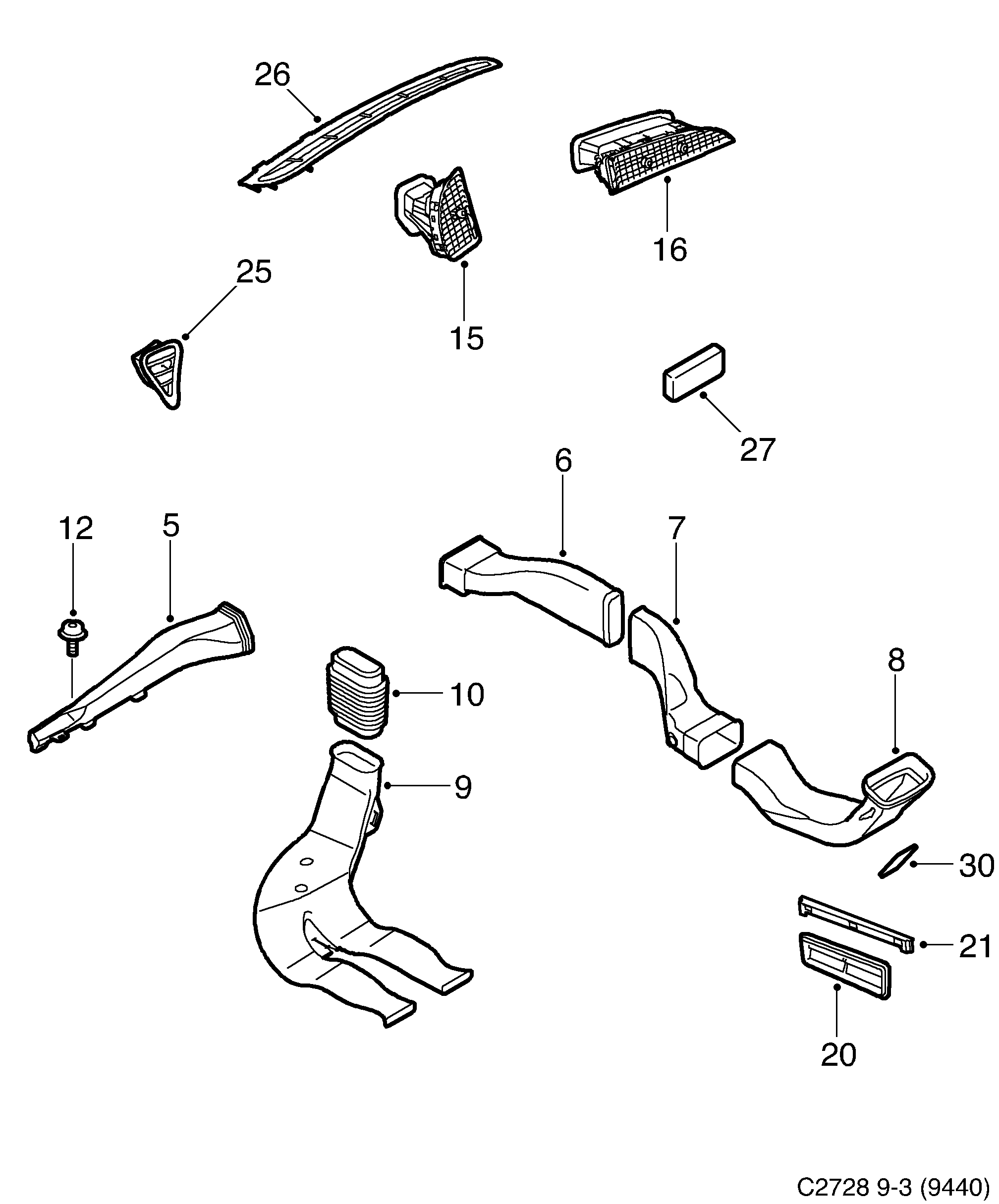 Saab 9-3 (9440) Draft channels diagram