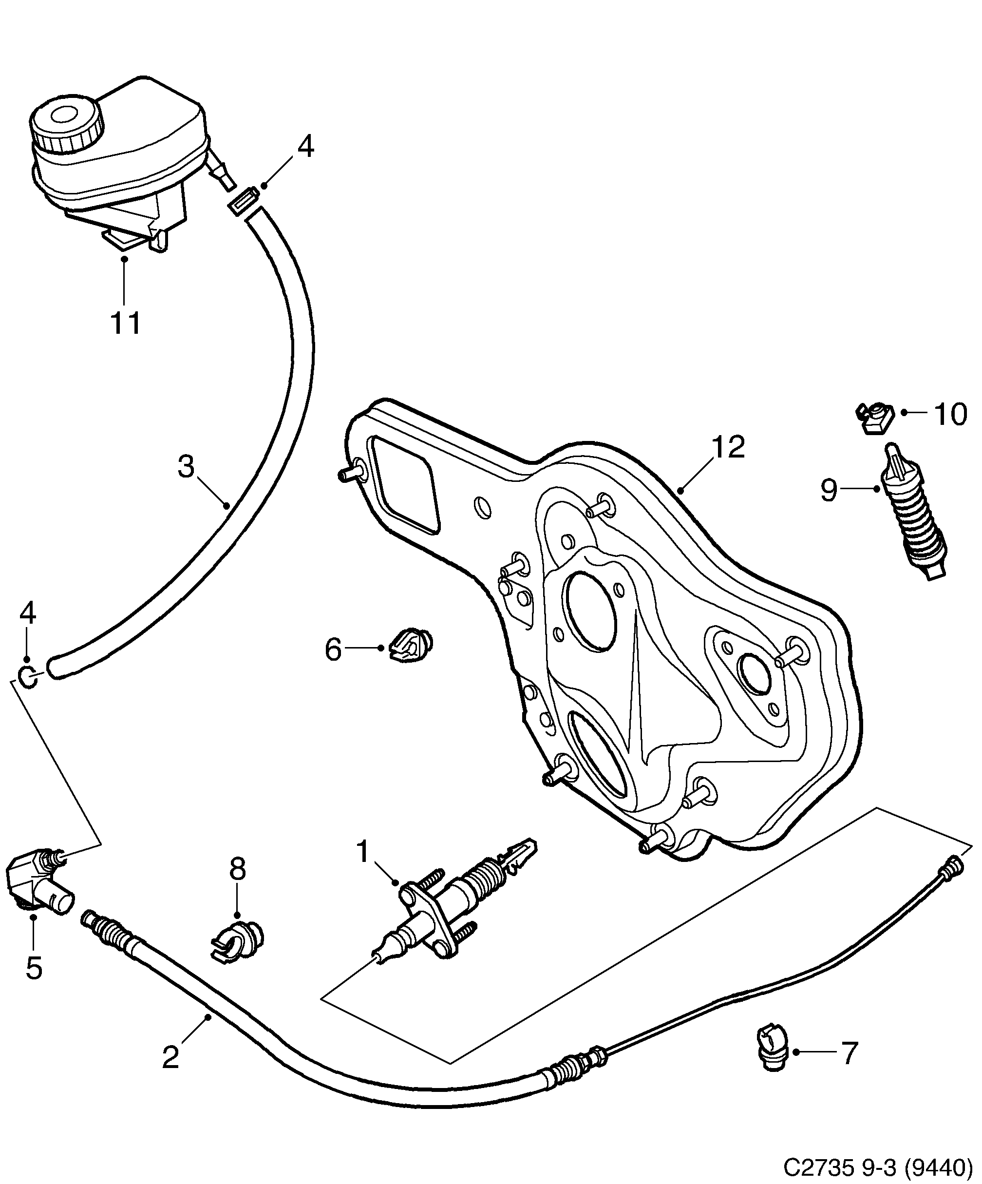 Saab 9-3 (9440) Pedal, master cylinder diagram