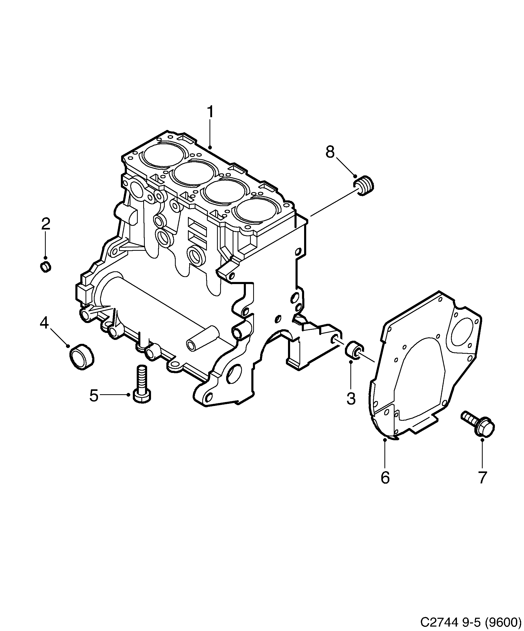 Saab 9-5 (9600) Cylinder block diagram