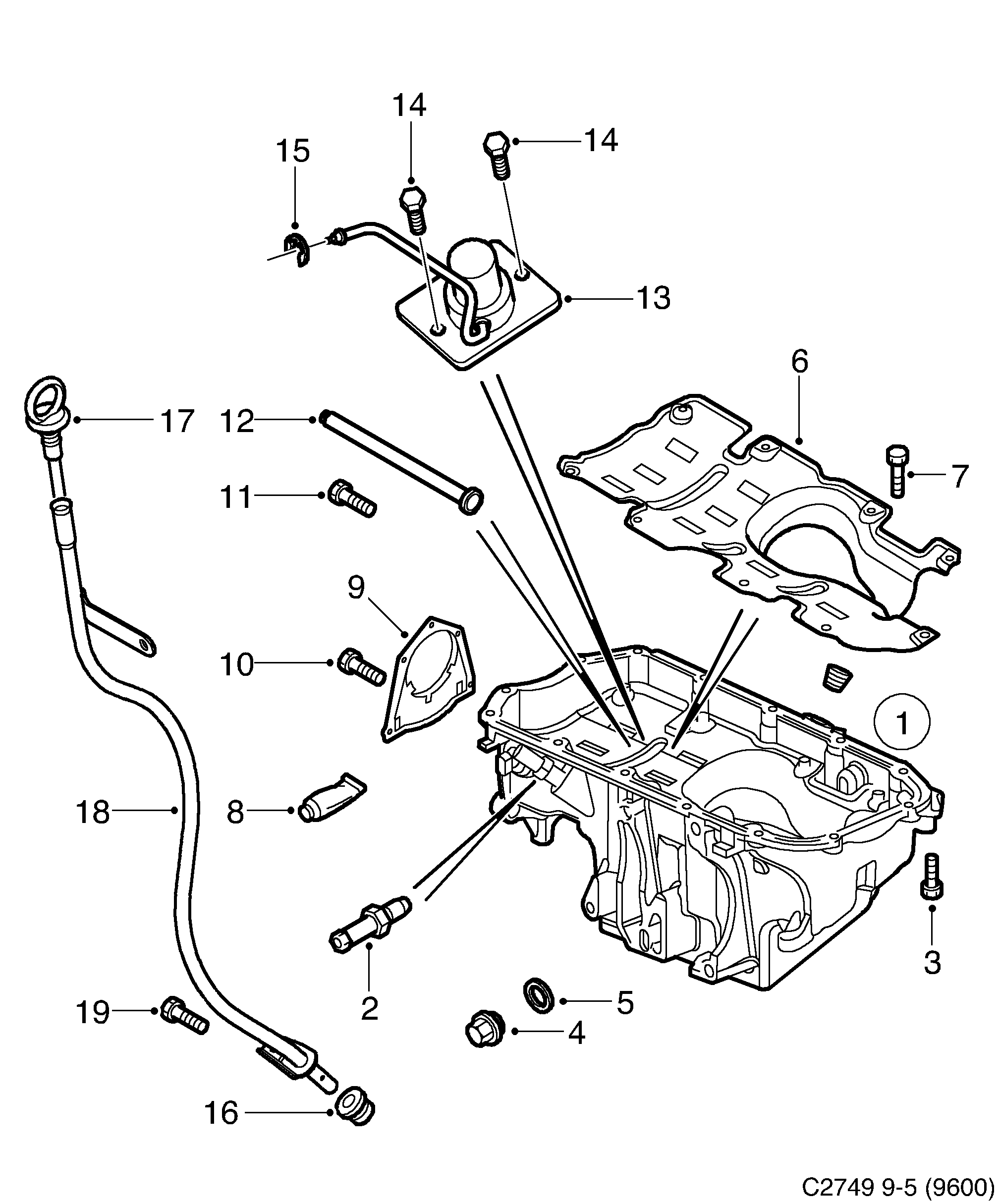 Saab 9-5 (9600) Oil pan diagram