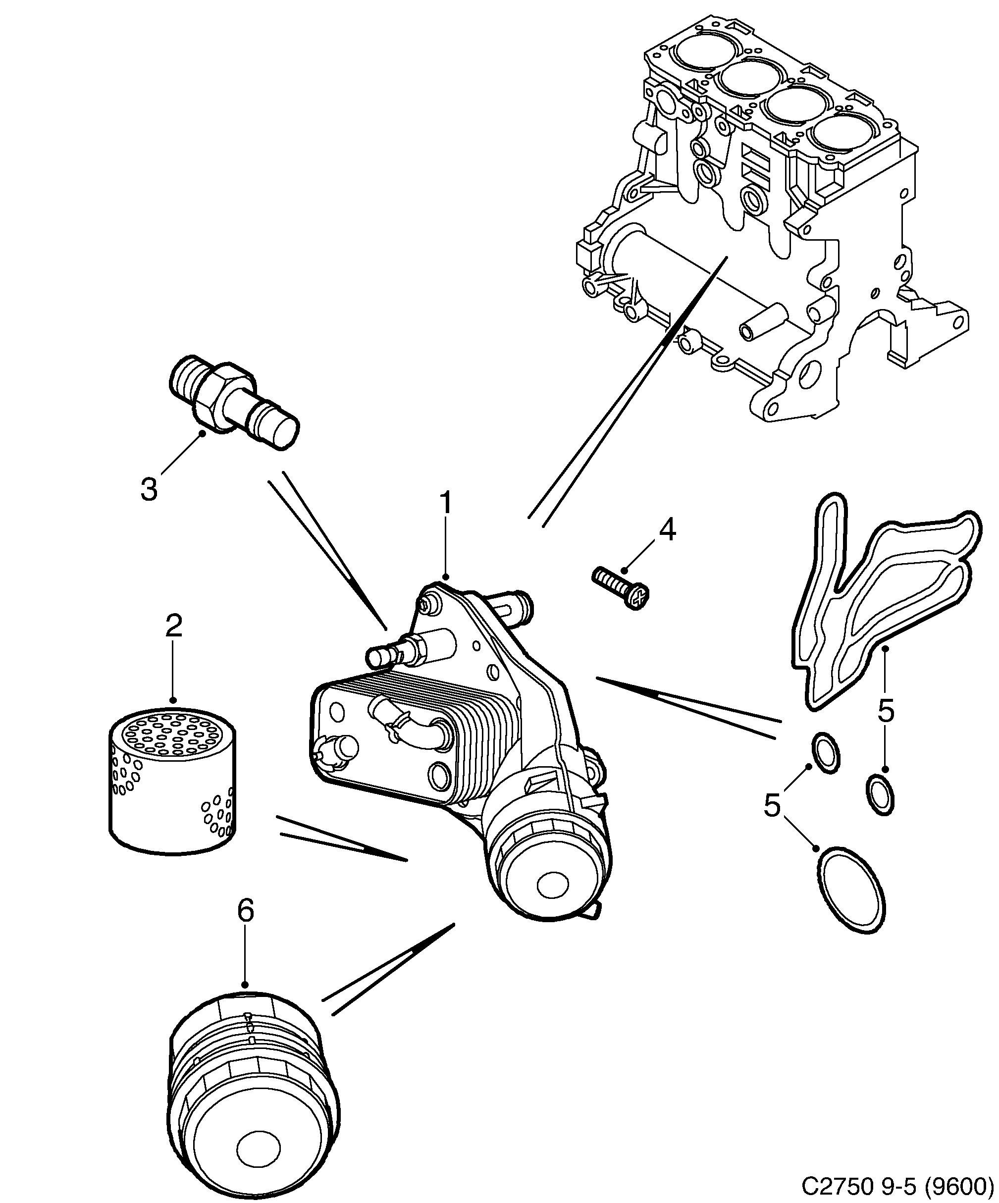 Saab 9-5 (9600) Oil filter diagram