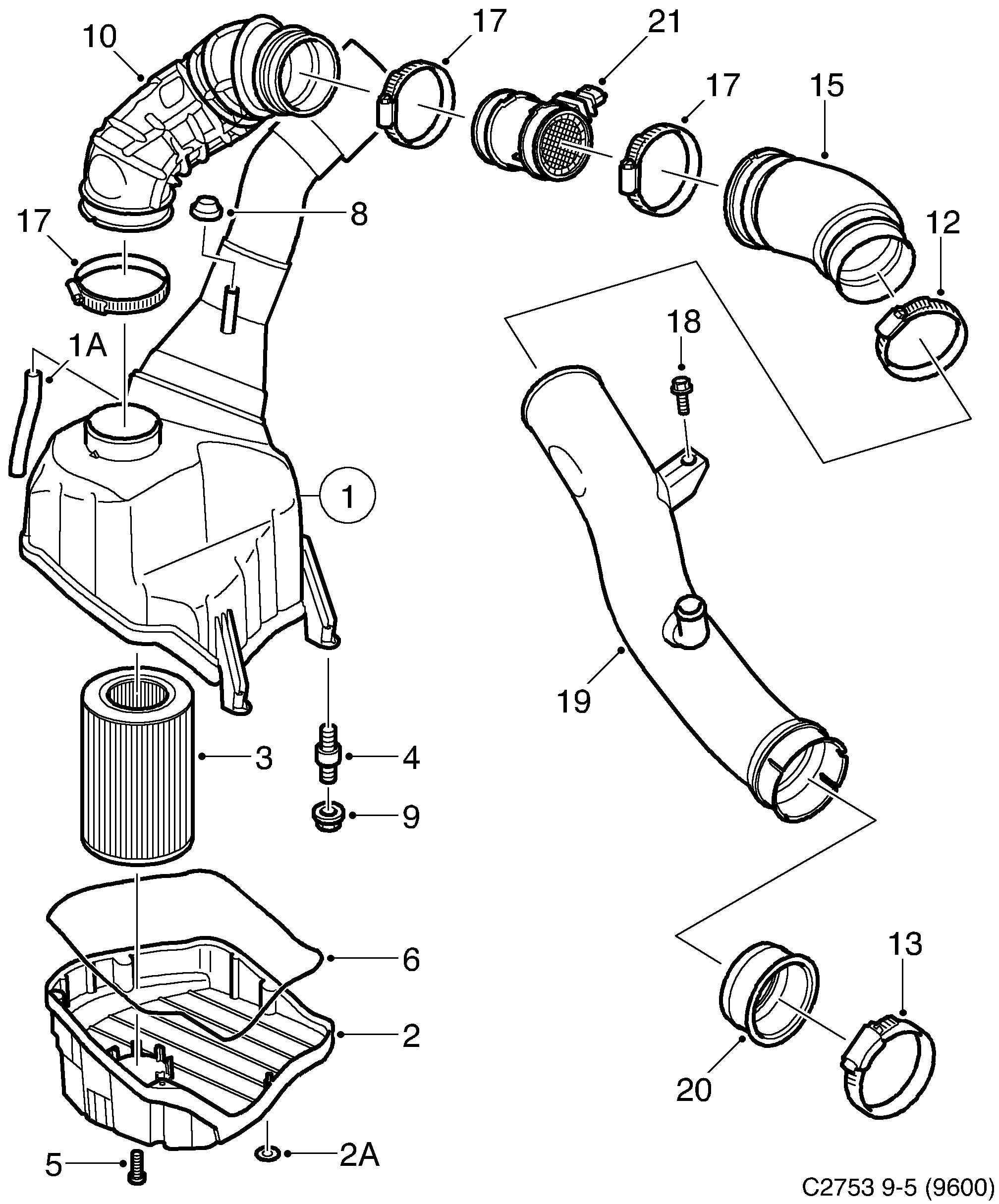 Saab 9-5 (9600) Air cleaner With water separator diagram