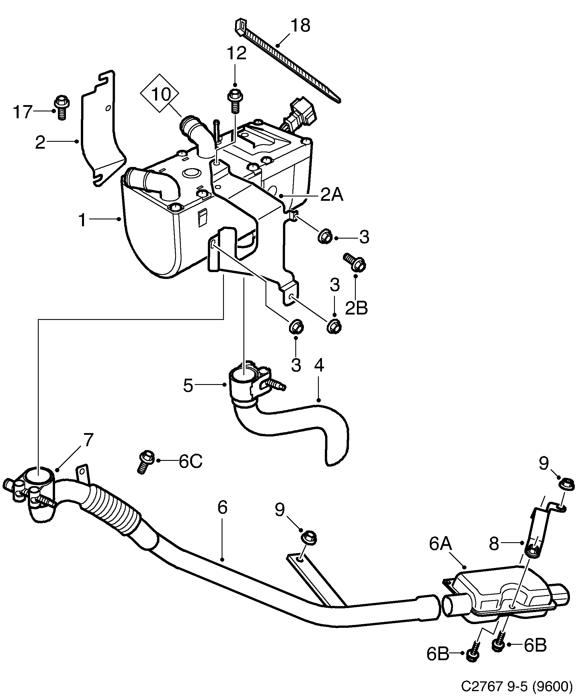 Saab 9-5 (9600) Auxiliary heater diagram