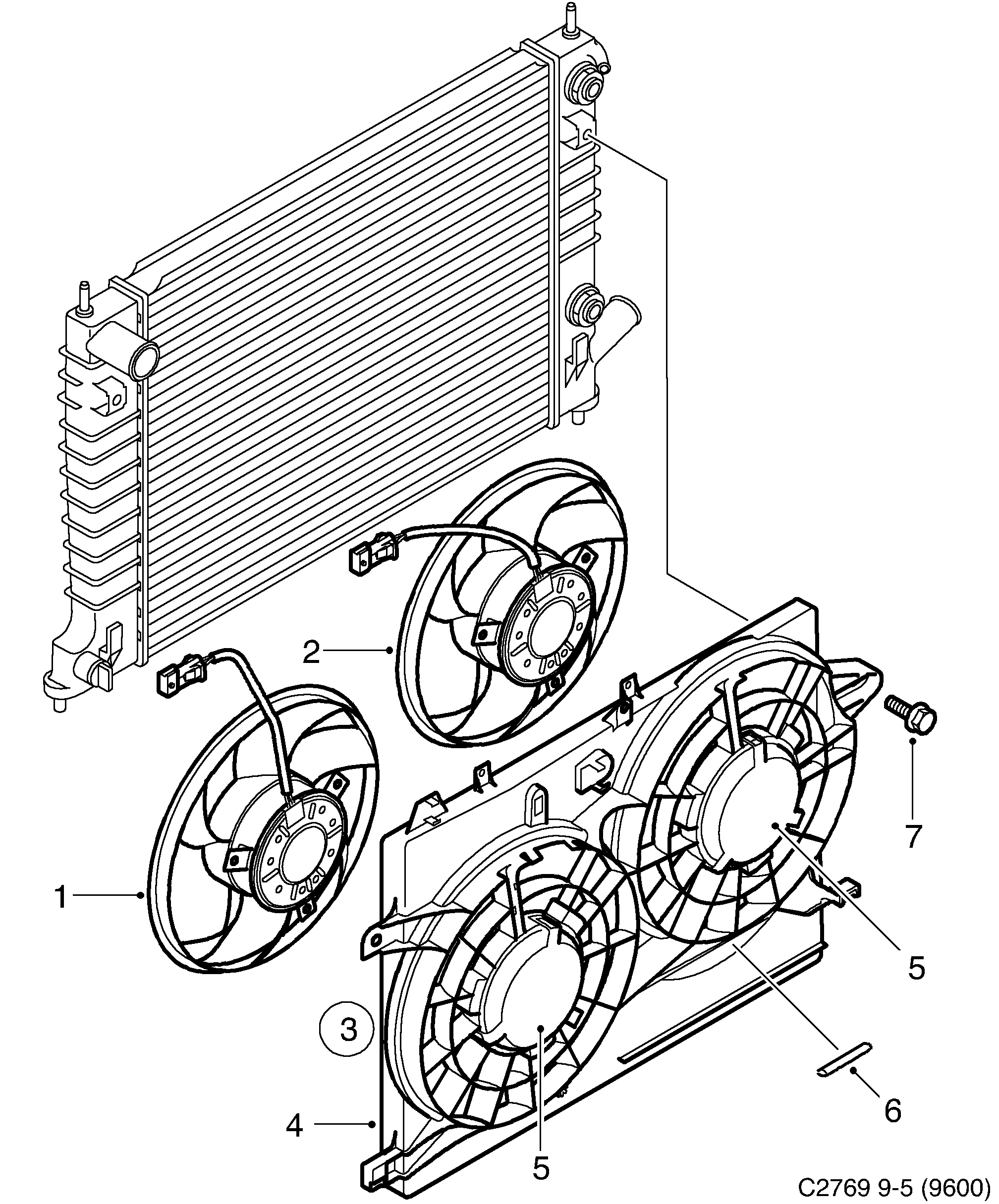 Saab 9-5 (9600) Fan motor diagram