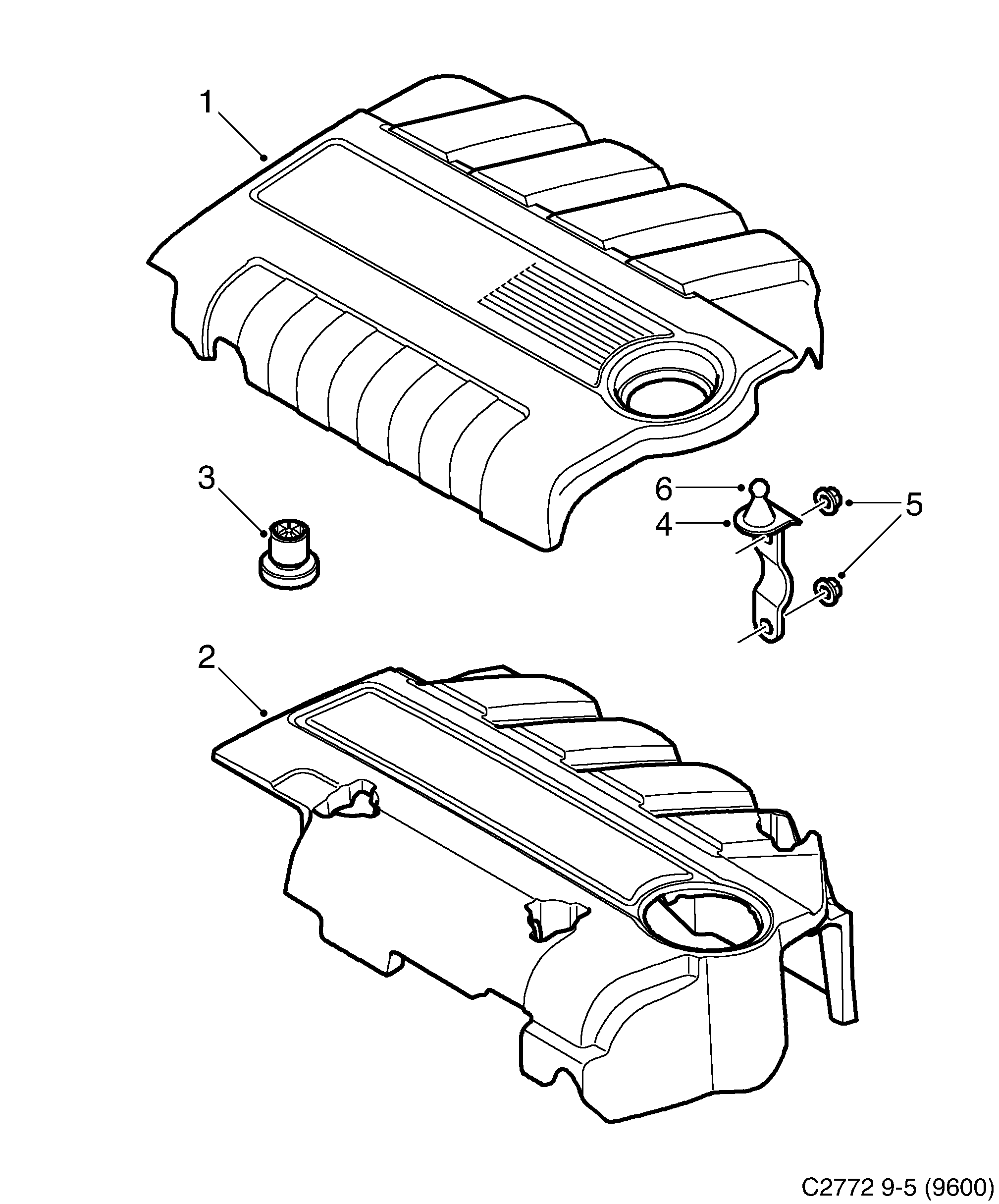 Saab 9-5 (9600) Engine bay cover diagram