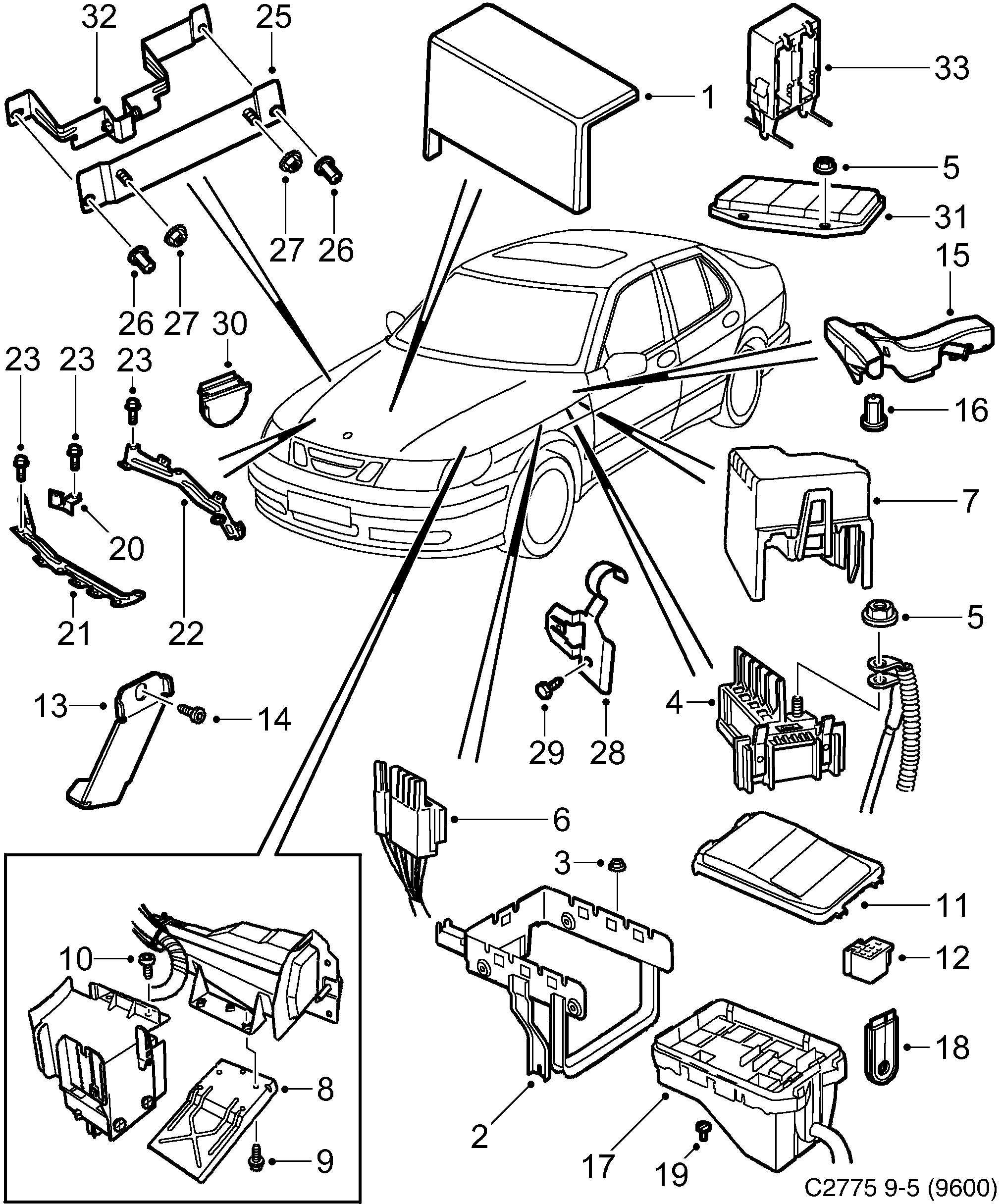 Saab 9-5 (9600) Holders and brackets diagram