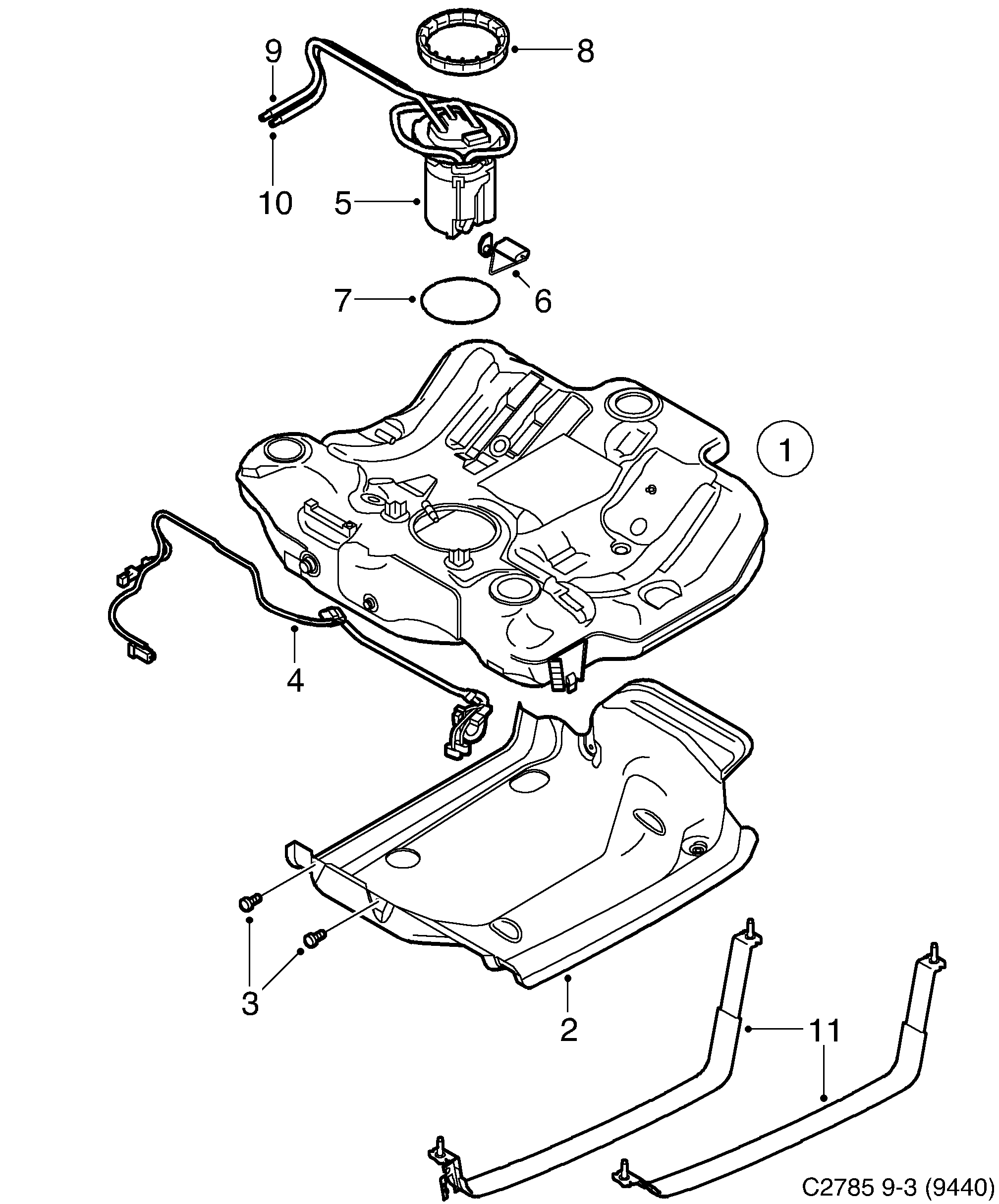 Saab 9-3 (9440) Fuel tank diagram