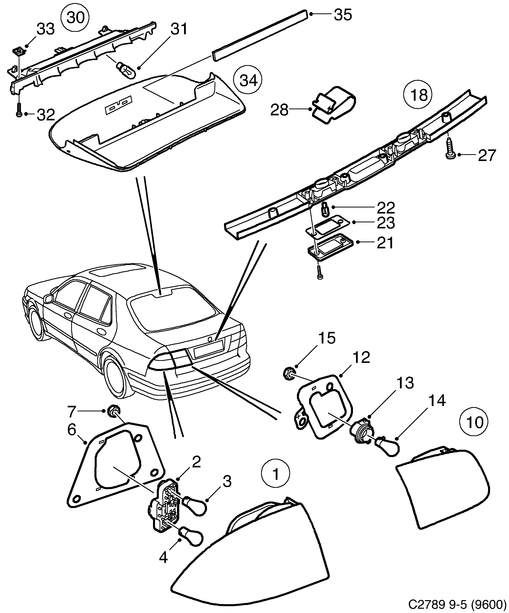Saab 9-5 (9600) Tail light diagram